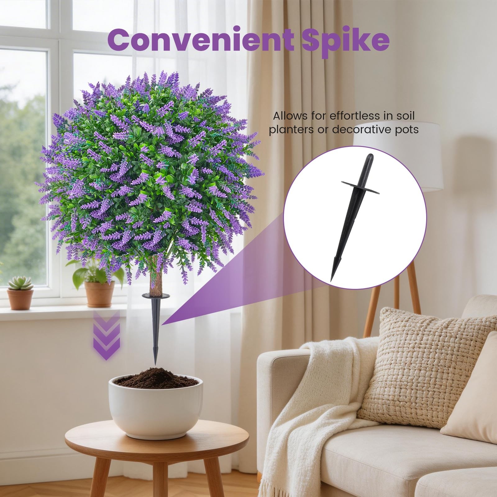 Artificial Lavender Topiary Trees, 4 Pack | Ground Spike, No-Fade UV Resistan…