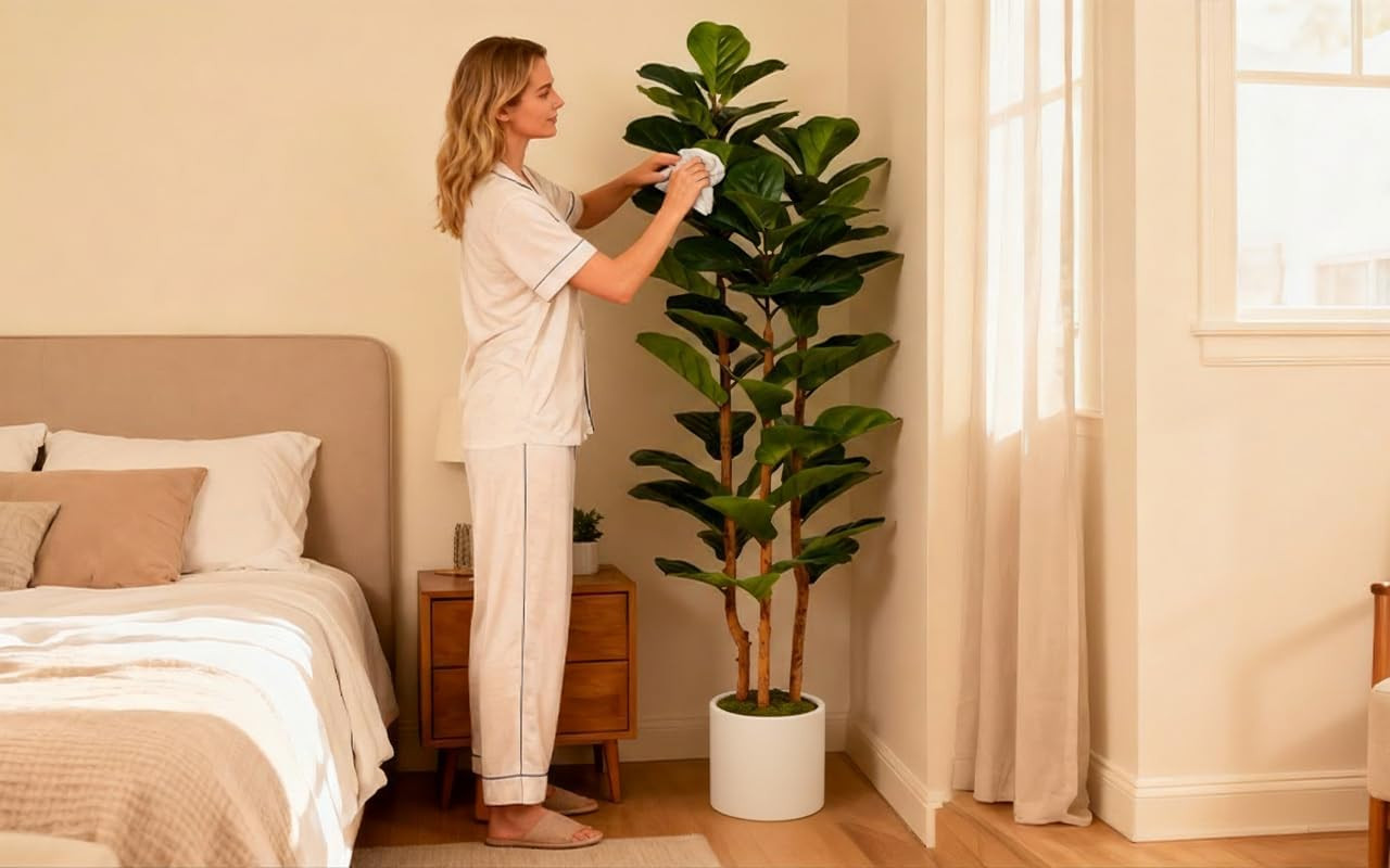 6FT Artificial Fiddle Leaf Fig Tree with White Planter – Faux Indoor Plant