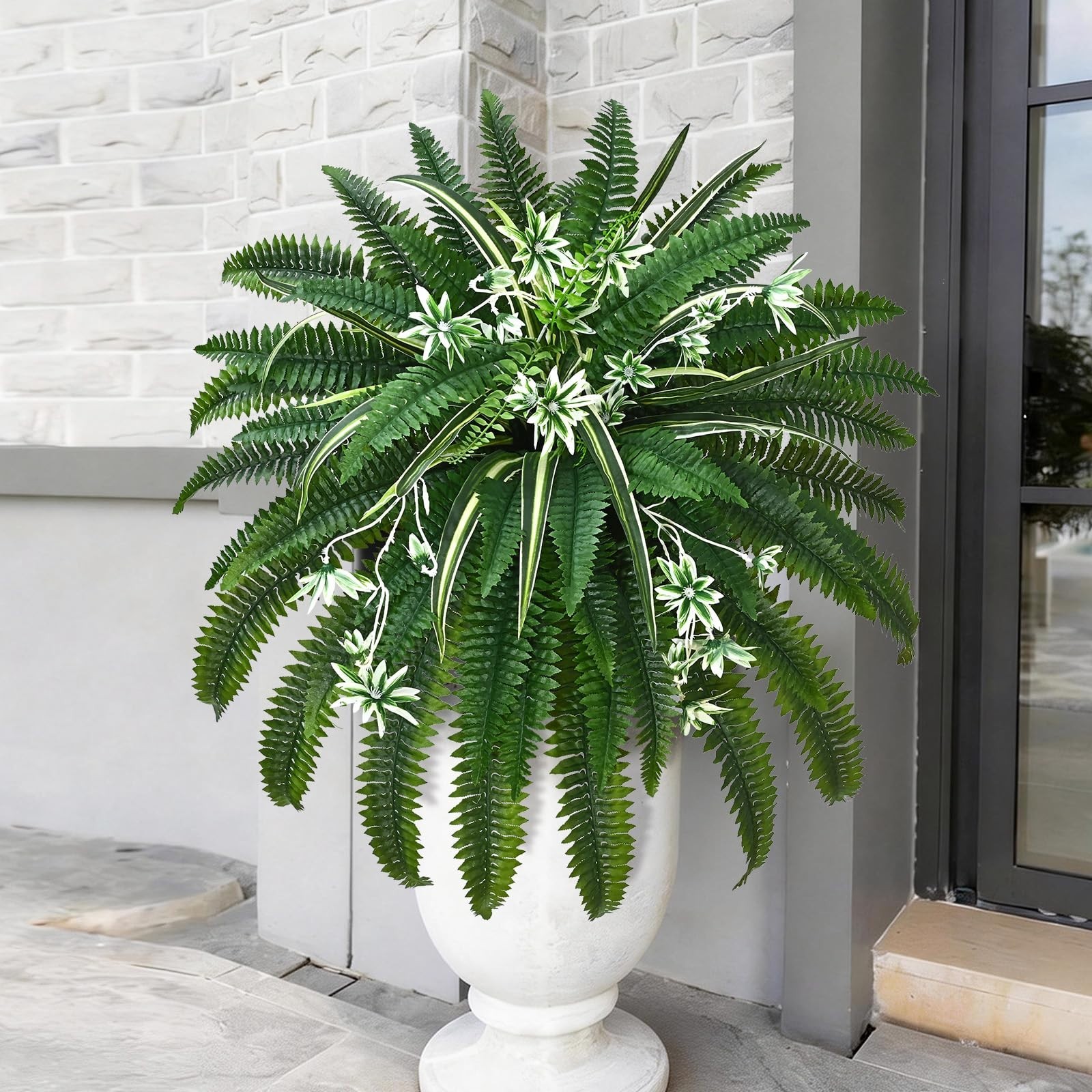 2 Pcs 48″ Large Faux Boston Ferns – Realistic UV Resistant Artificial Plants for