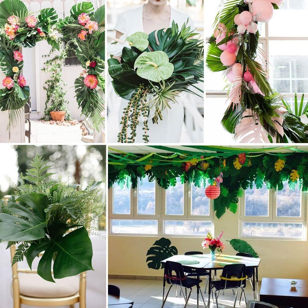 24 Pcs Large Artificial Tropical Palm Leaves for Luau Party Jungle Decorations