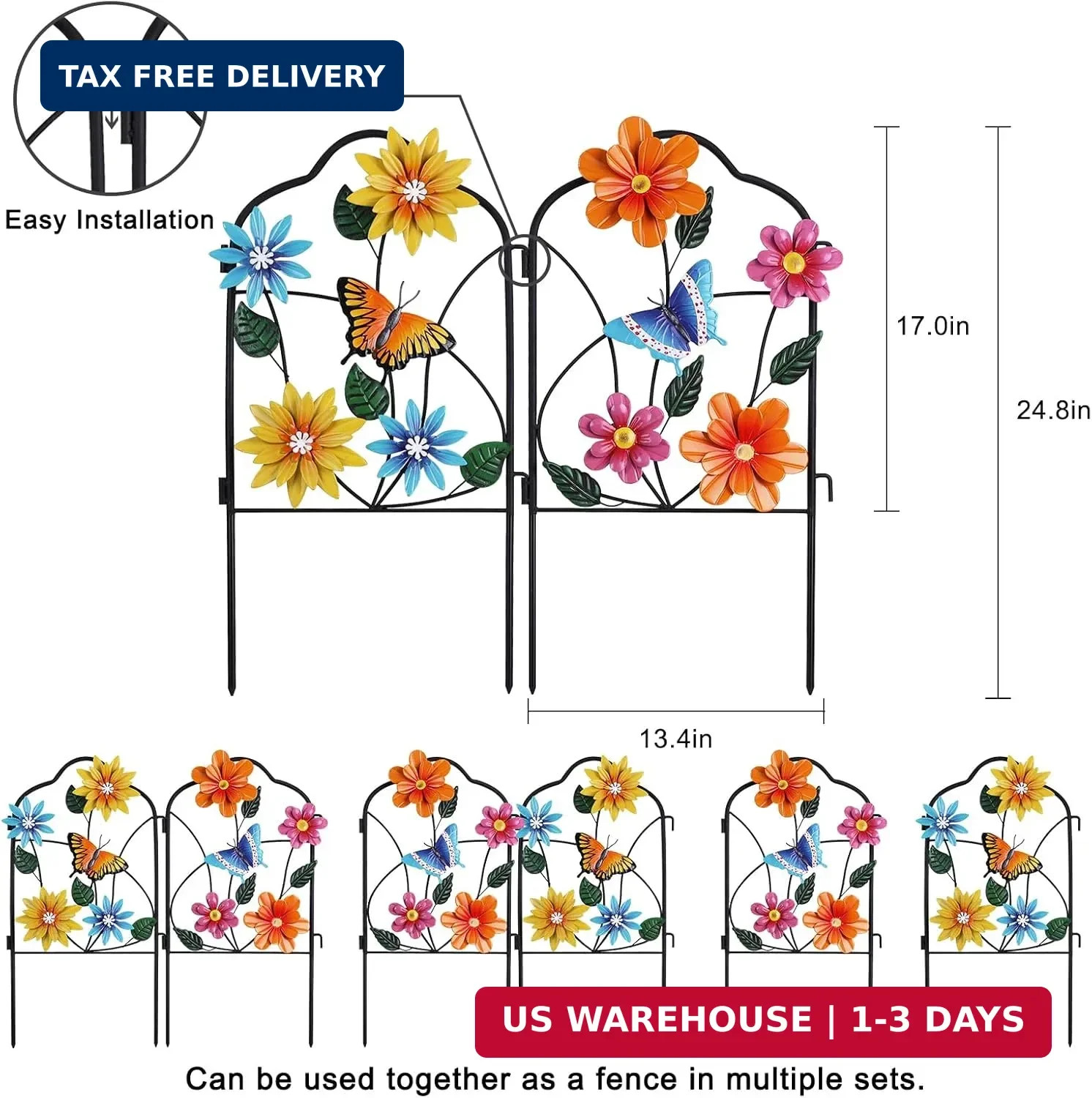 hogardeck Garden Decor for Outside, Set of 2 Metal Fence Decorative Garden Stake
