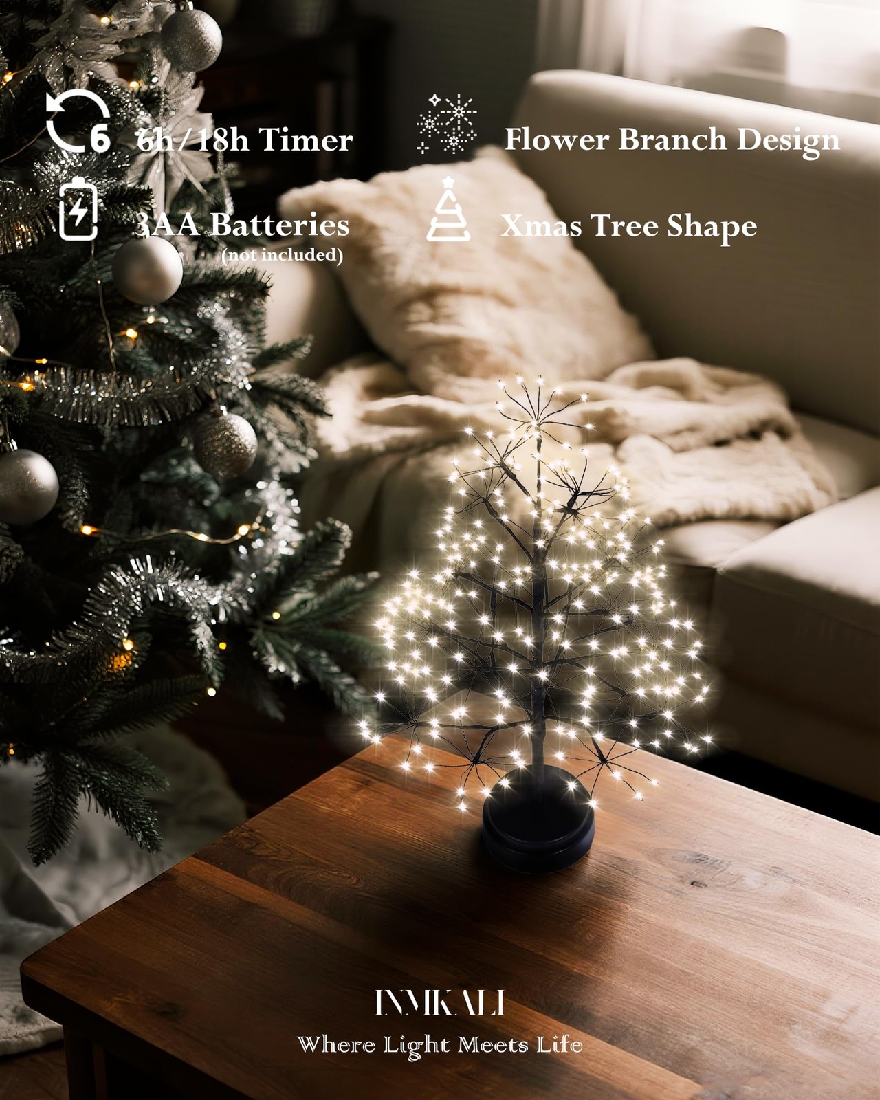 17.7 Inch 250LED Fairy Tree Lamp Artificial Bonsai Battery Timer Warm White
