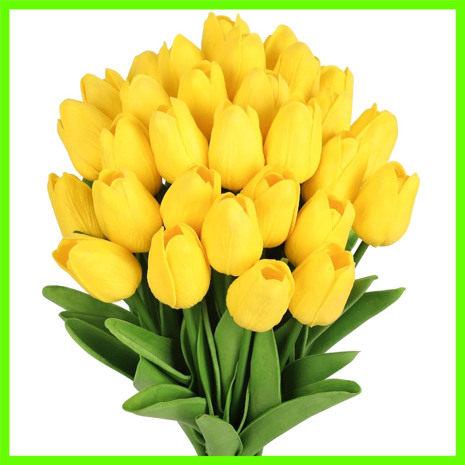Yellow Artificial Tulip Flowers – 13.7″ 30PCS Real Touch Fake PU Tulips Bouqu…
