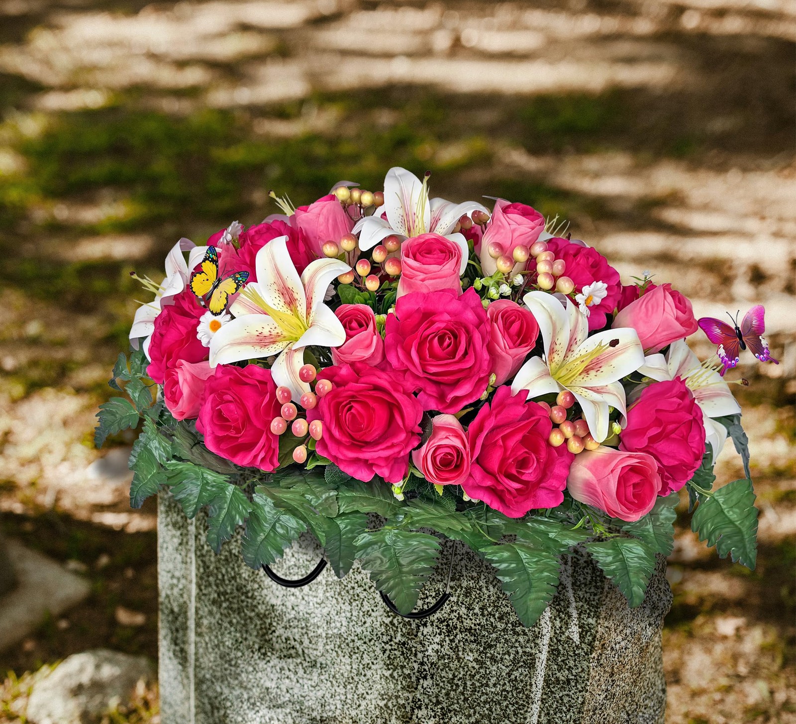 Artificial Cemetery Flowers – Headstone Flower Saddle – Outdoor Grave Decorat…