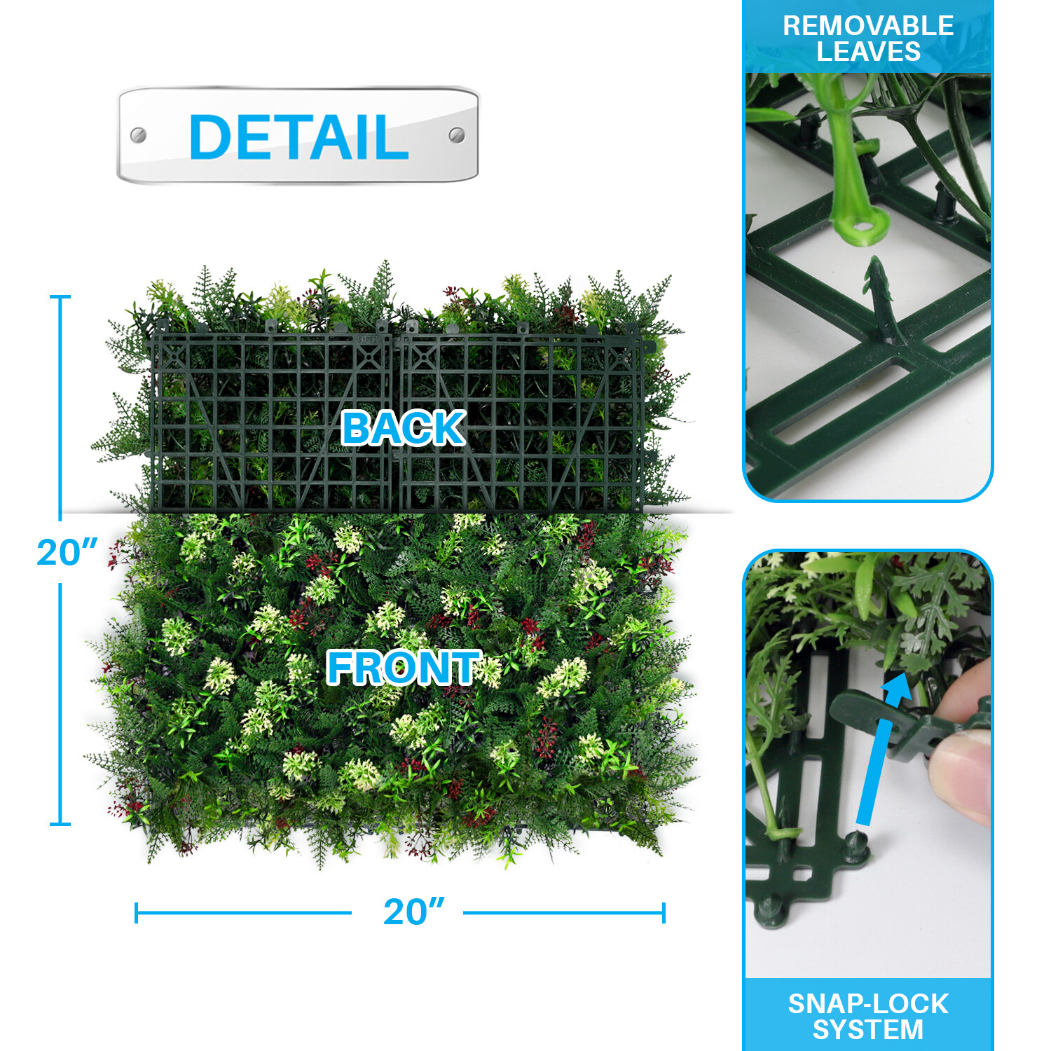 Patio 20×20″ Artificial Grass Panels Faux Greenery Grass Hedge Plant Wall Decor