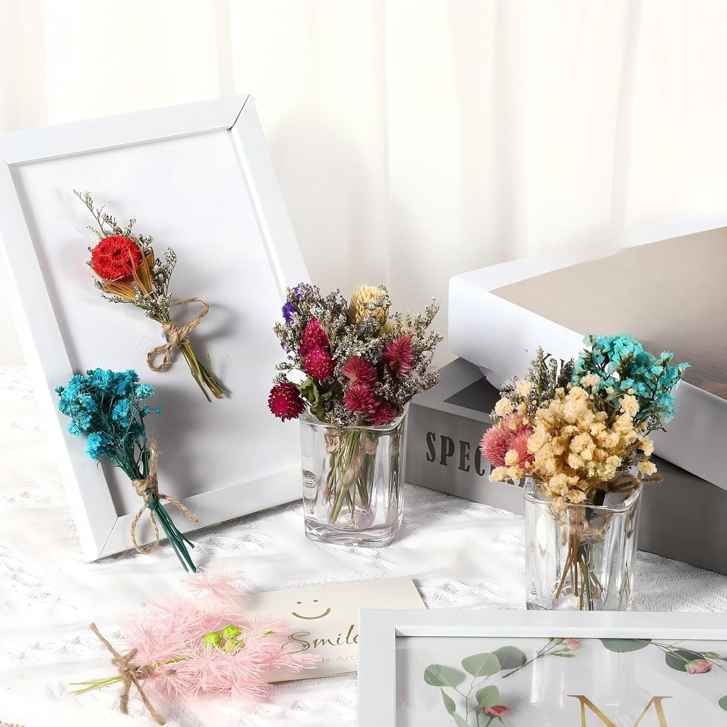 20 Pcs Mini Dried Flowers Bouquets Natural Gypsophila Don’T Forget Me Flower Bou