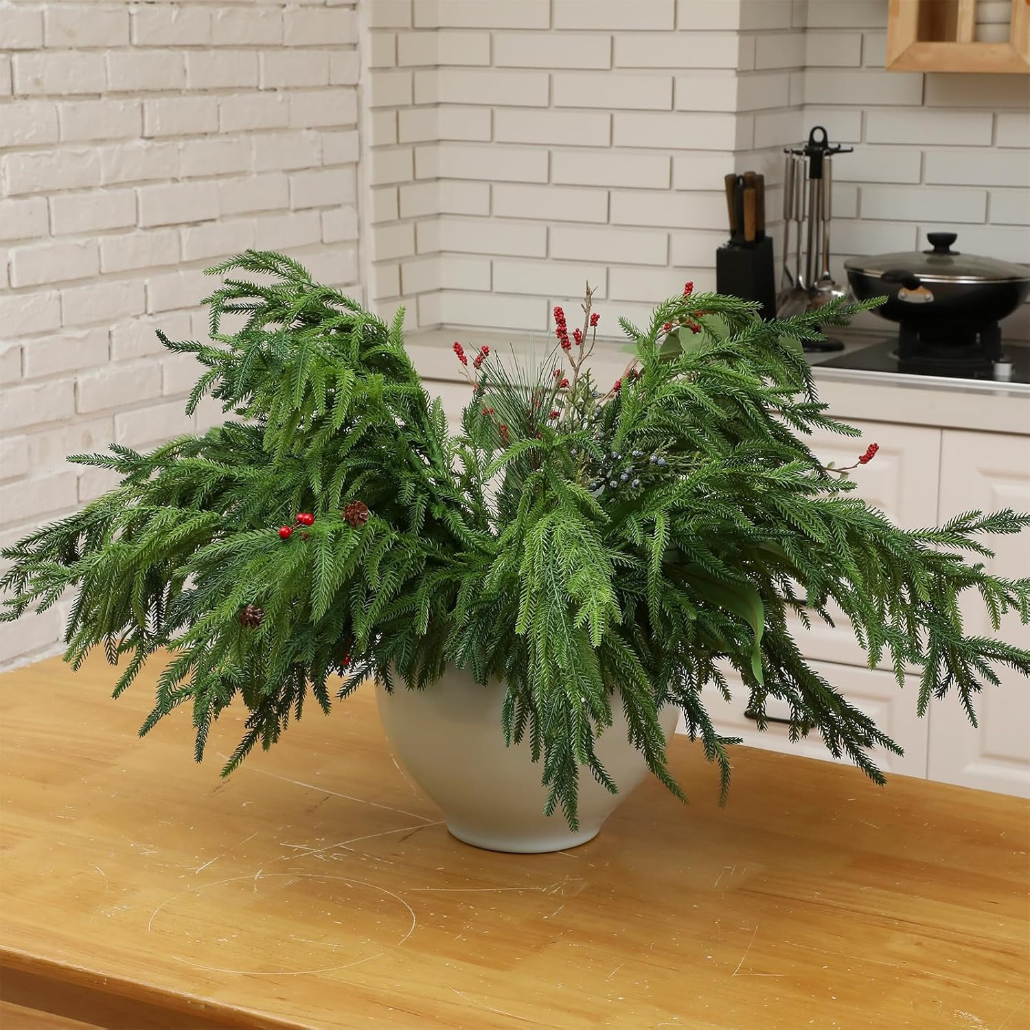 30″ Artificial Norfolk Pine Branches – 6 Pcs Greenery for Christmas Decor