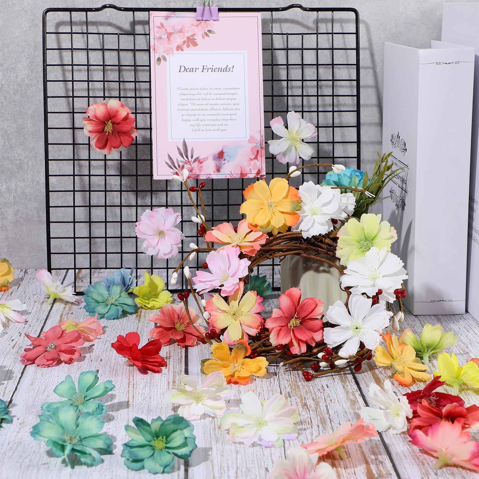 50 PCS Faux Flowers Bulk, Mini Fabric Flowers for Crafts, 3 D Artificial Fake…