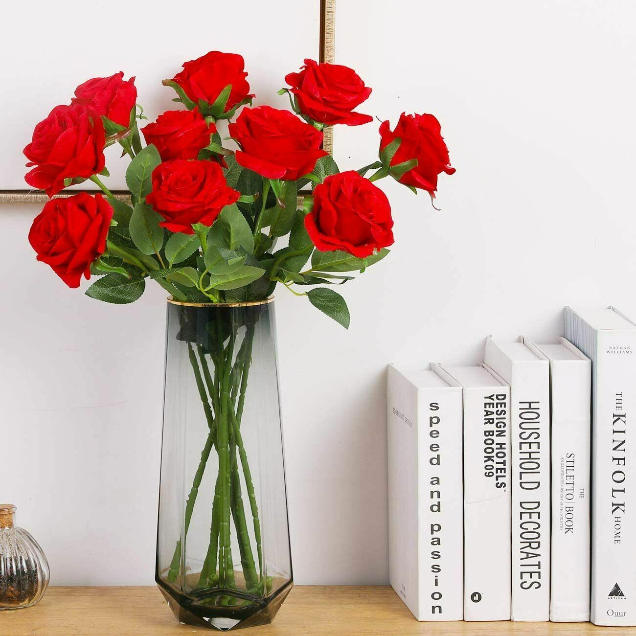 10Pcs Artificial Silk Roses Flowers Realistic Bouquet Home Romantic Girl Gift US