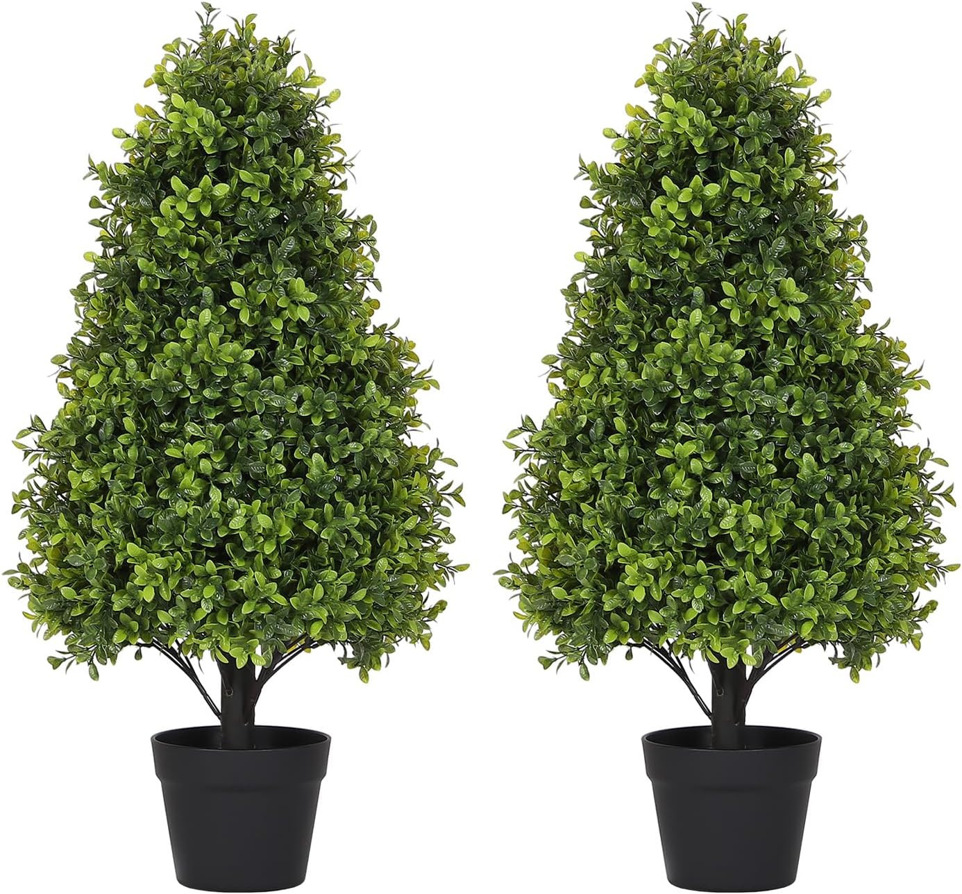 Set of 2 UV Resistant 30″ Artificial Boxwood Topiary Trees for Outdoor Decor
