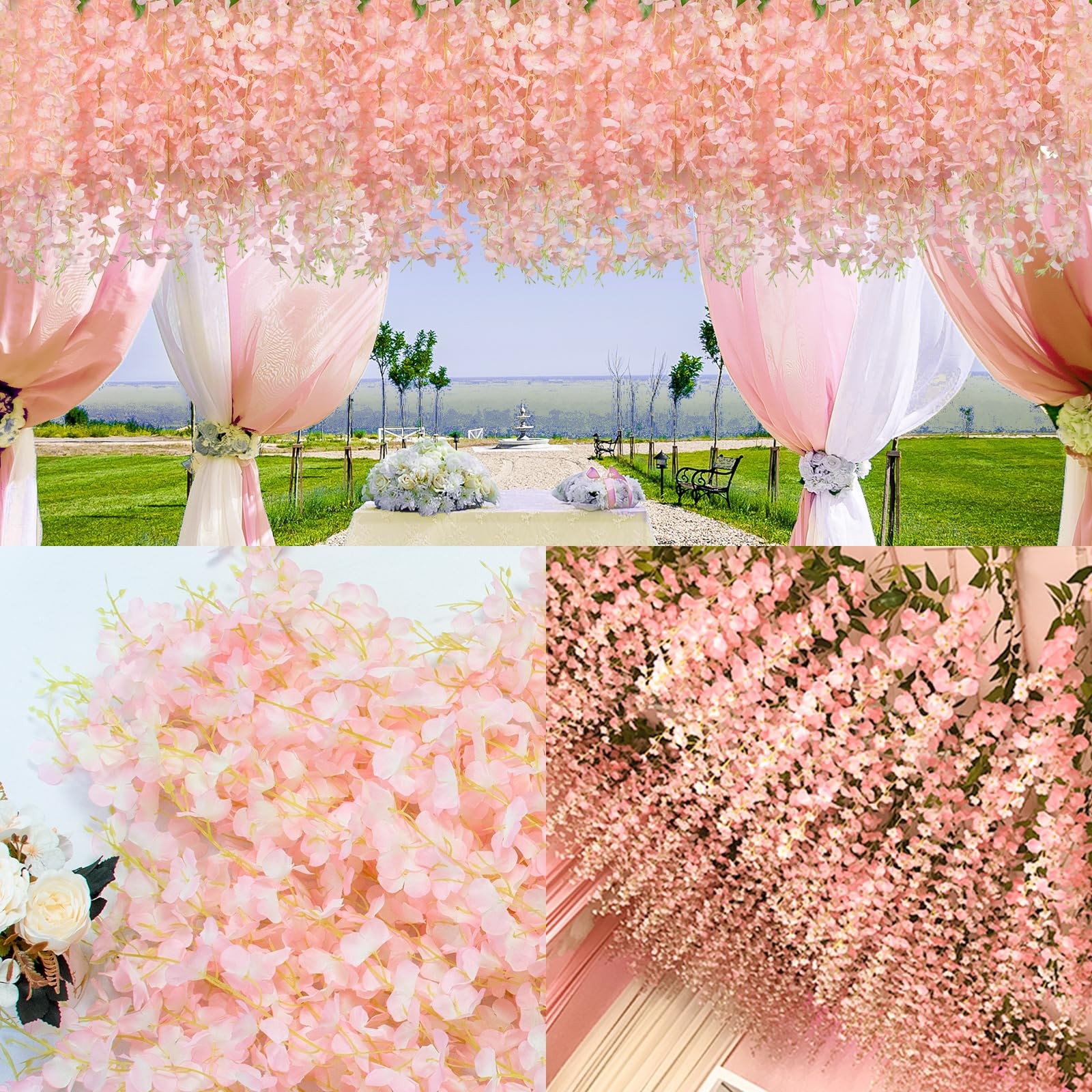 LUZOGA Light Pink Wisteria Garland 12Pcs