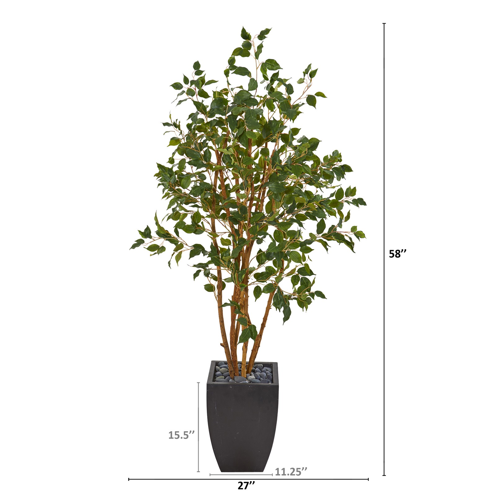 Nearly Natural 58″ Ficus Artificial Tree in Black Planter in Green