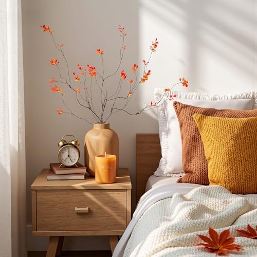 Artificial Ficus Branches 4PCS Artificial Eucalyptus Stems 35.4″orange 4pcs