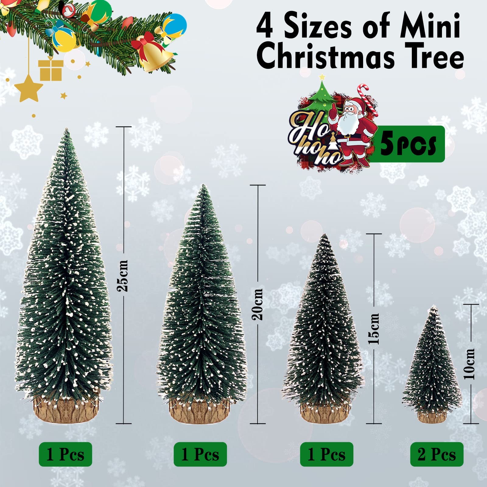 Mini Christmas Tree Desktop Miniature Pine Sisal Bottle Brush Wooden Base