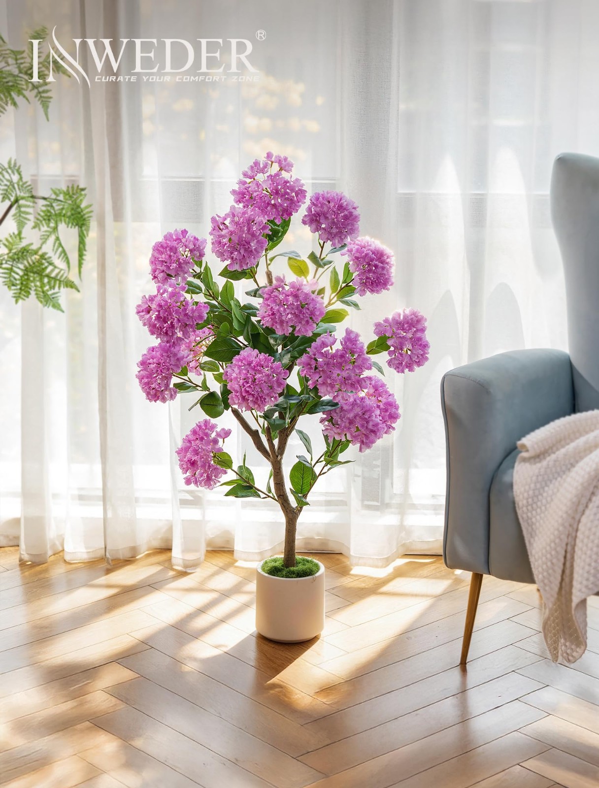 3.6ft Purple Crape Myrtle Fake Flower Tree – Realistic Silk Plant for Porch, Pat