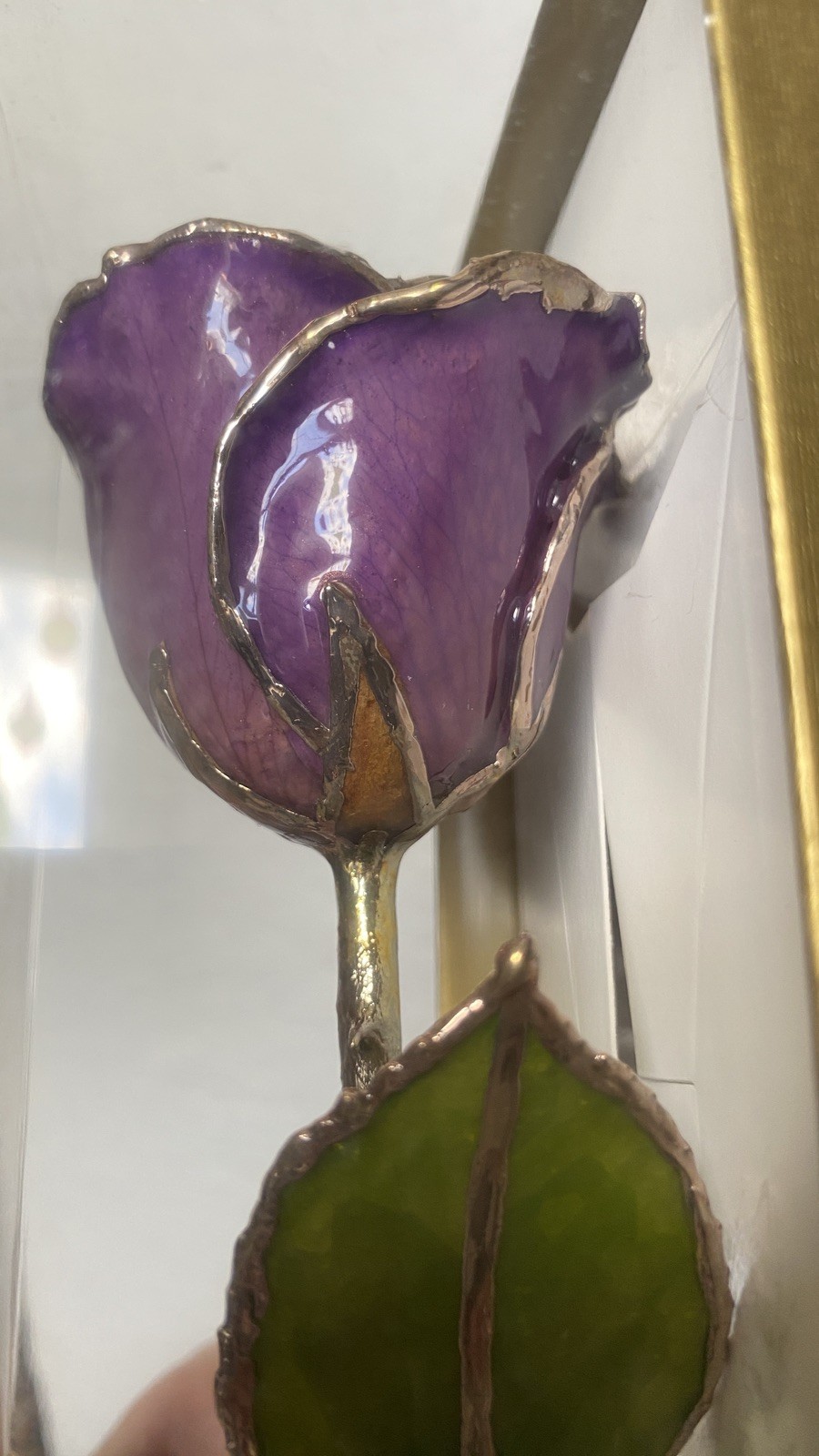 NEW UNOPENED Gift Box Lilac Purple Lacquer Dipped Silver Real Rose Decor
