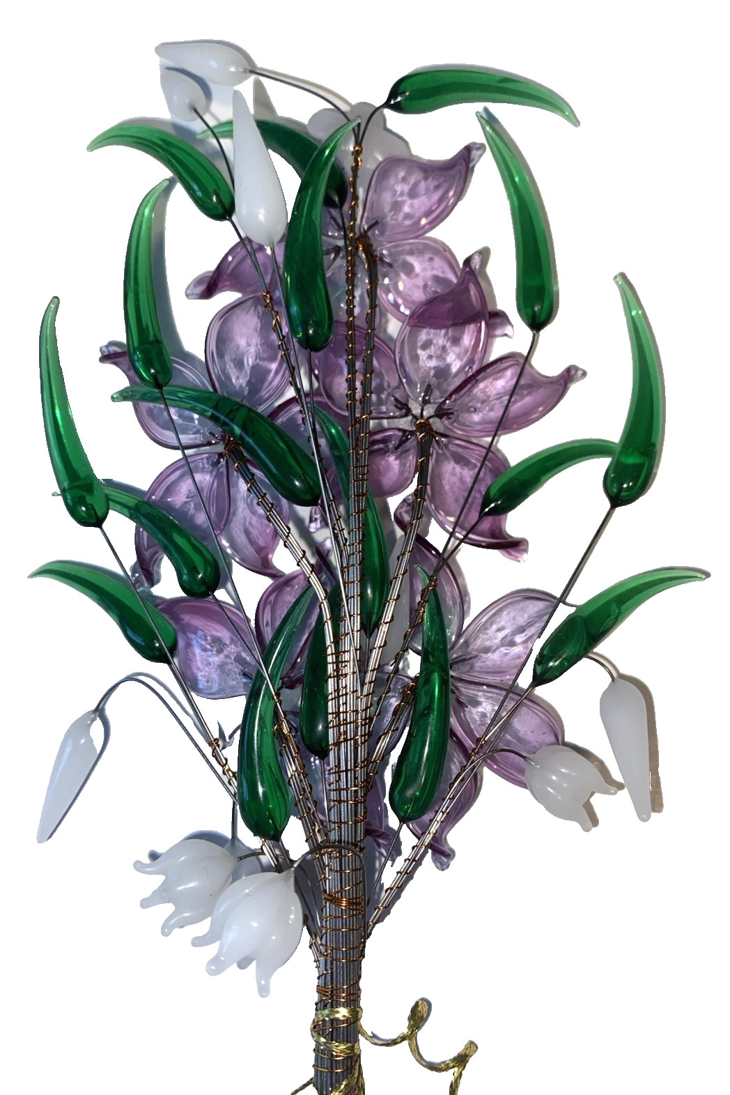Acrylic Purple and White Floral Arrangement in Clear Stand