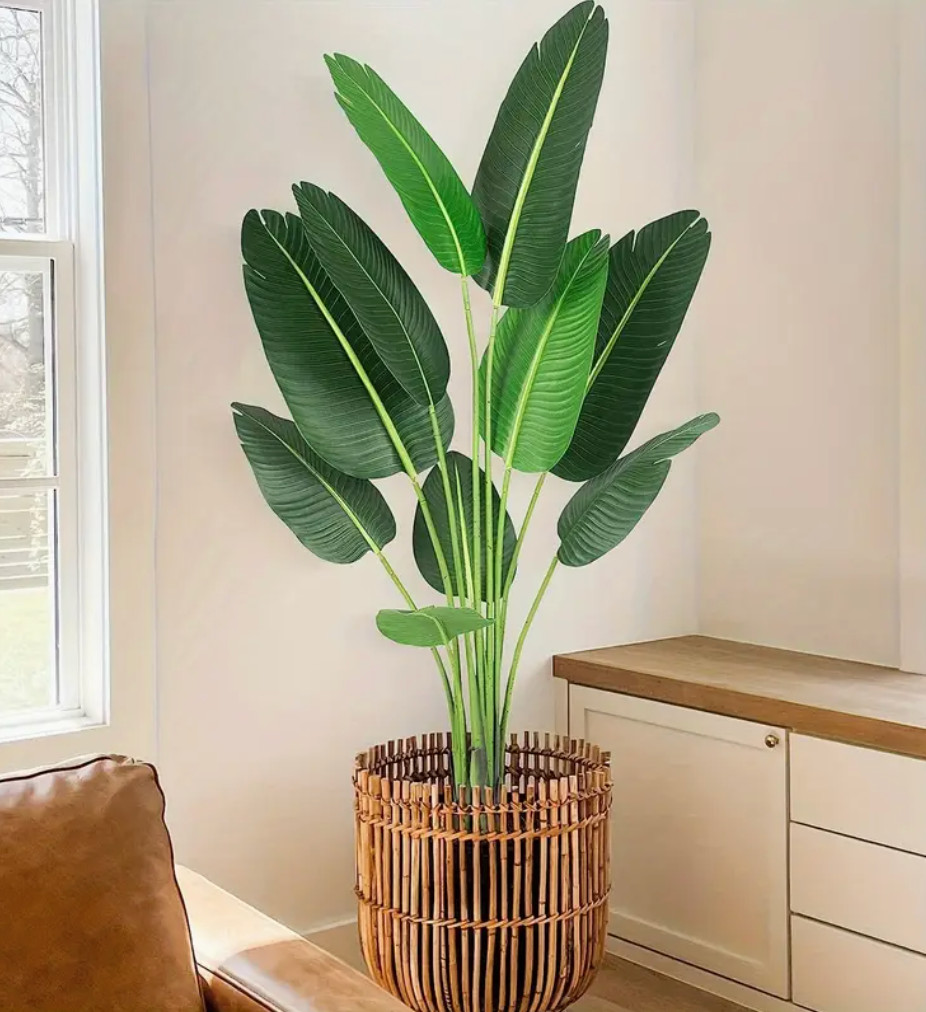 Set of 2 Artificial Plants 5 Feet Tall Faux Palm Fern Trees Bird of Paradise NEW