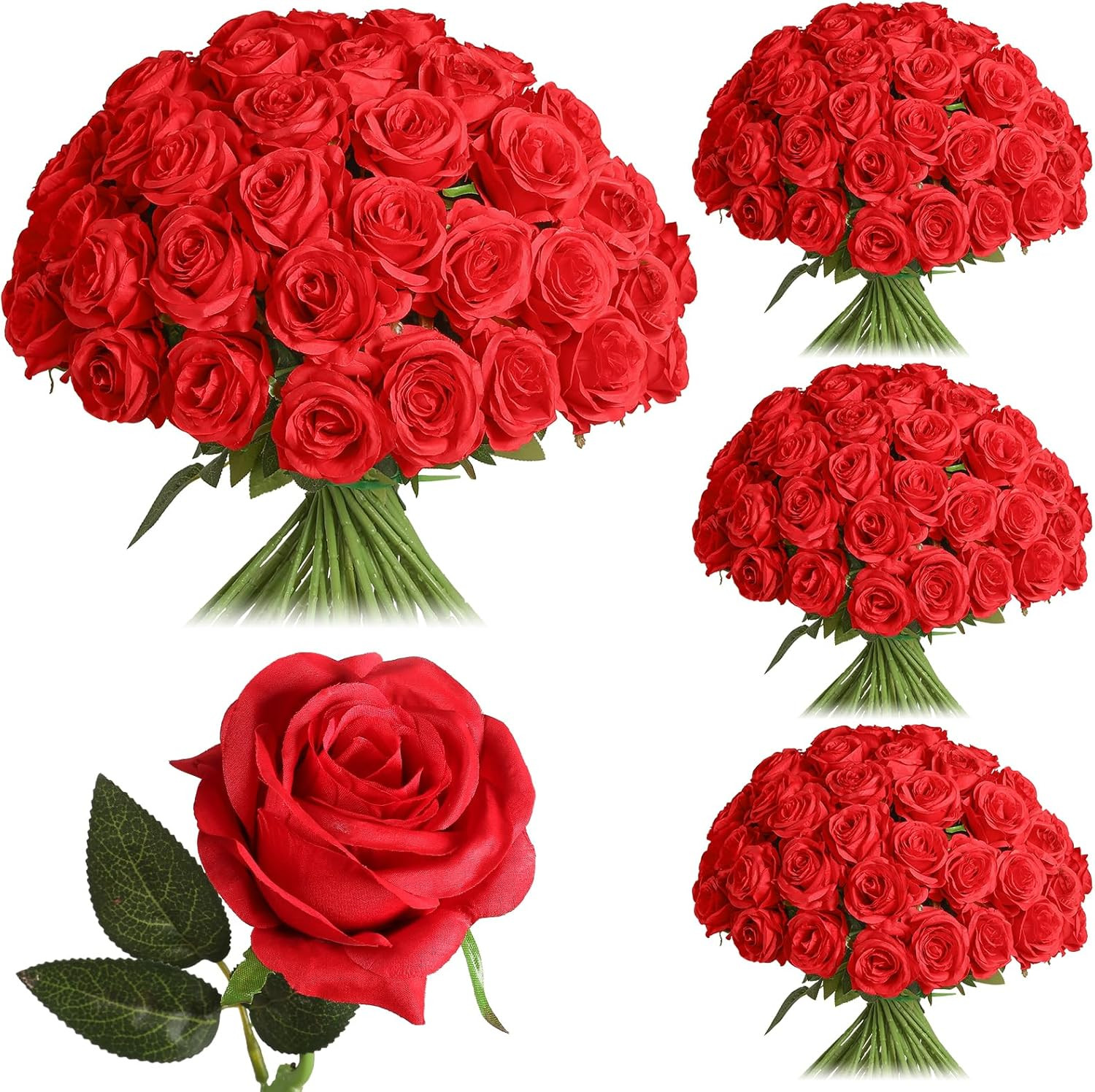 100Pcs Artificial Silk Roses Bulk,Fake Roses Flower with Stems Realistic Flowers