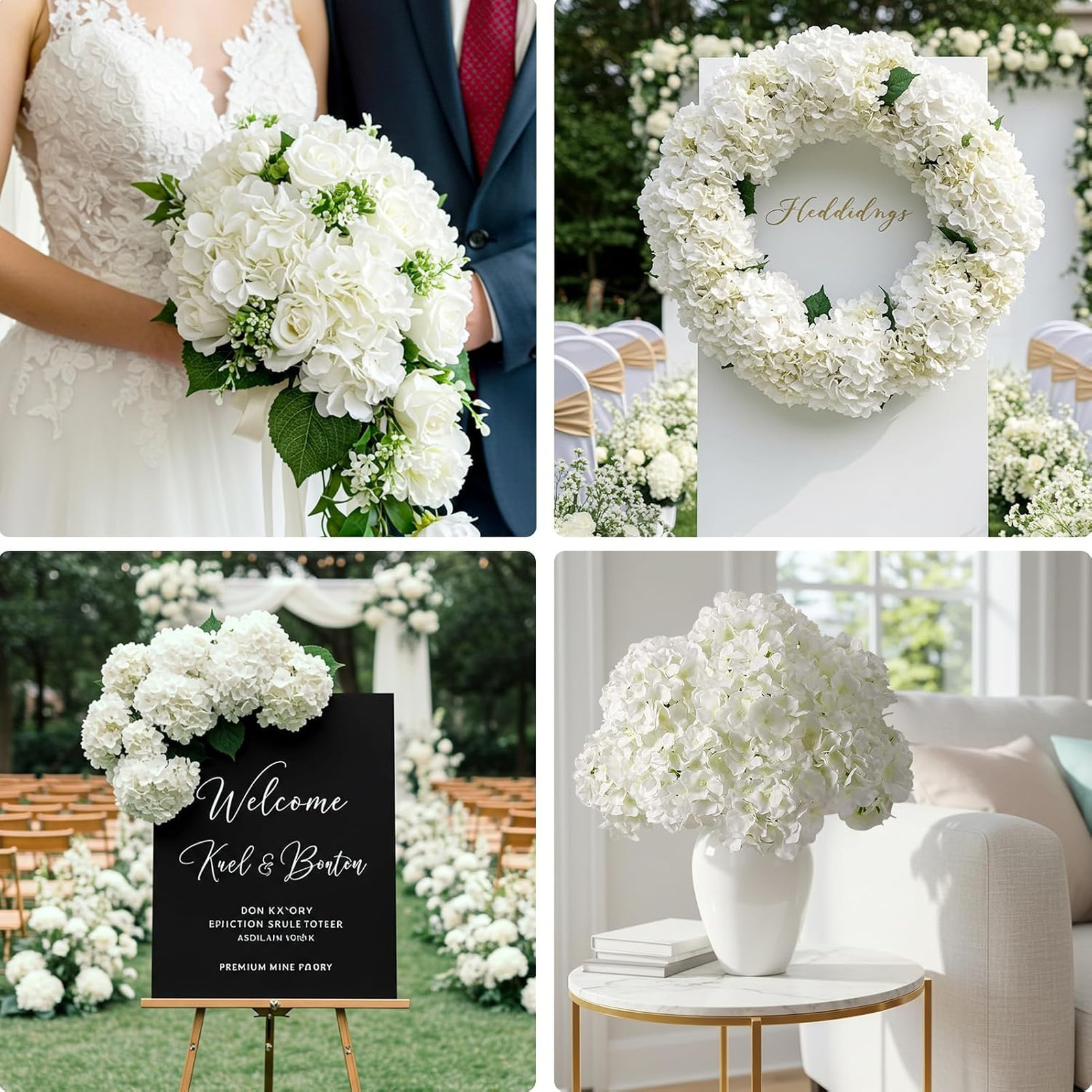 Artificial Hydrangea Flowers 10pcs Faux White Flowers for Wedding Centerpieces