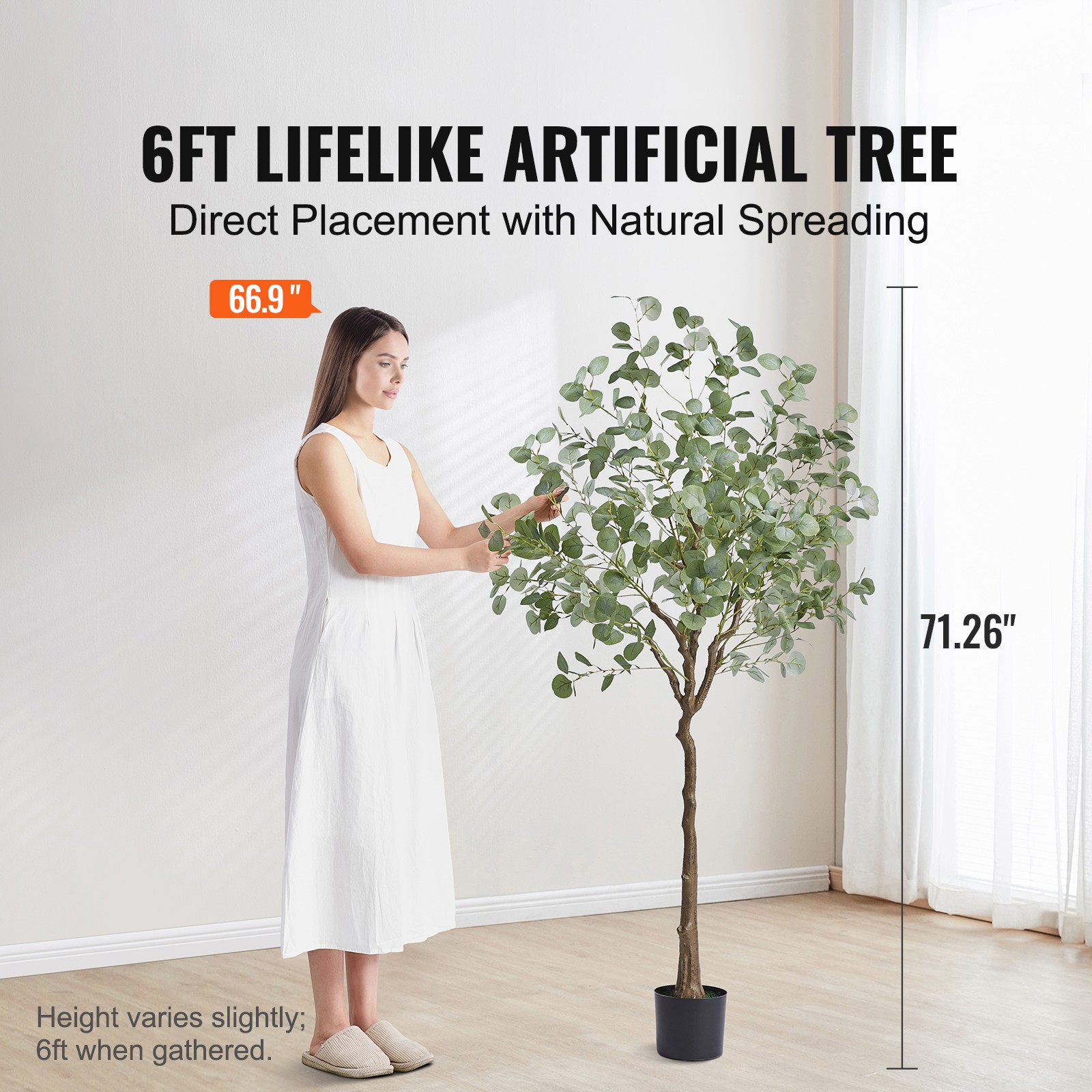 VEVOR Artificial Eucalyptus Tree 6ft Tall Fake Faux Silk Plant Home Decor in Pot