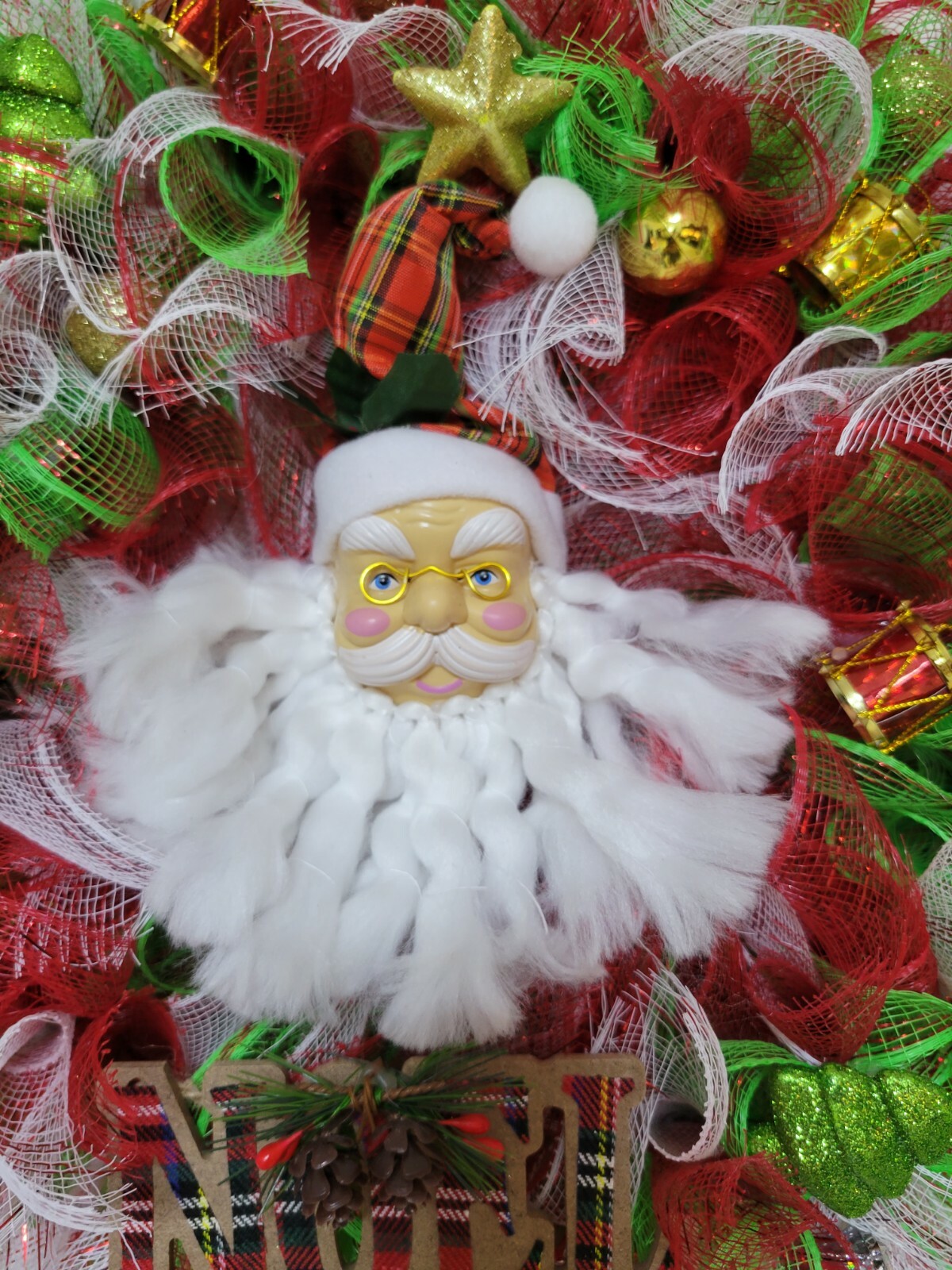 NOEL Christmas Mesh Front Door Wreath Wall Decoration White RED green Santa