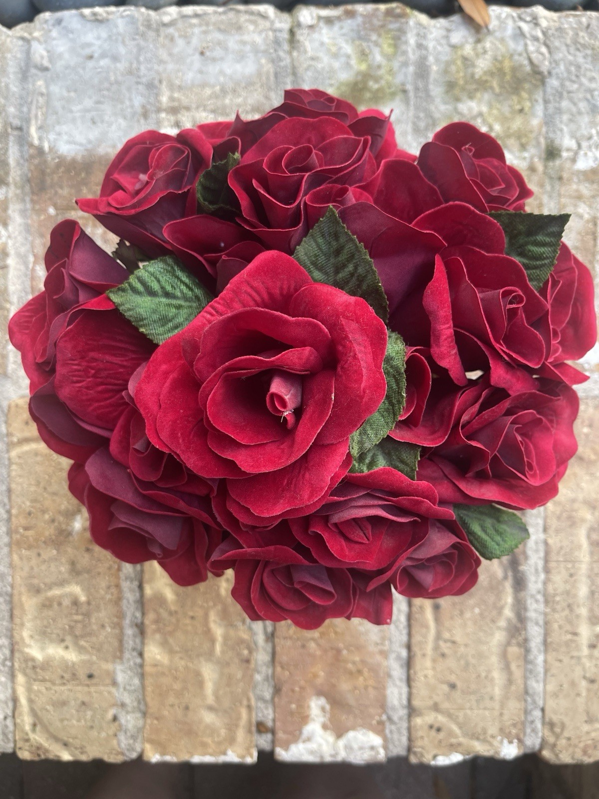 Faux Red Rose Small Arrangement In Aged Silver Pedestal Urn