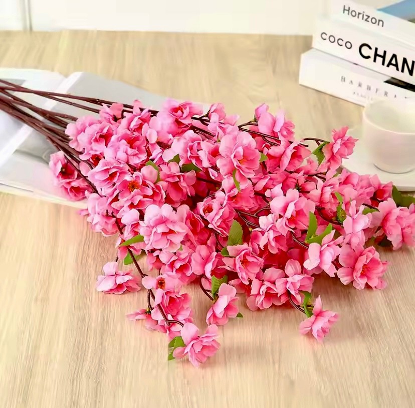 Artificial Flower Silk Peach Blossom Branch Cherry Room Home Christmas Decoratio