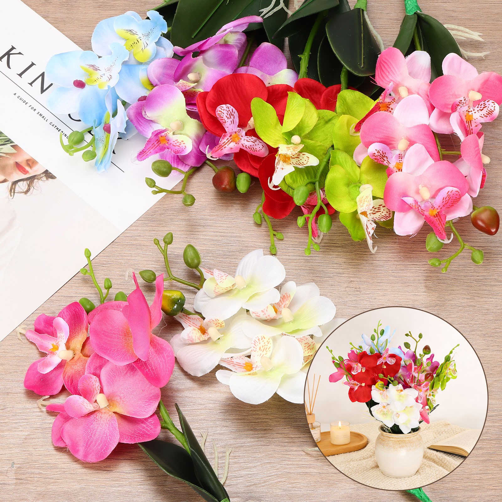 2 Pcs 11 Inch Artificial Phalaenopsis Fake Flowers Real Touch, Green