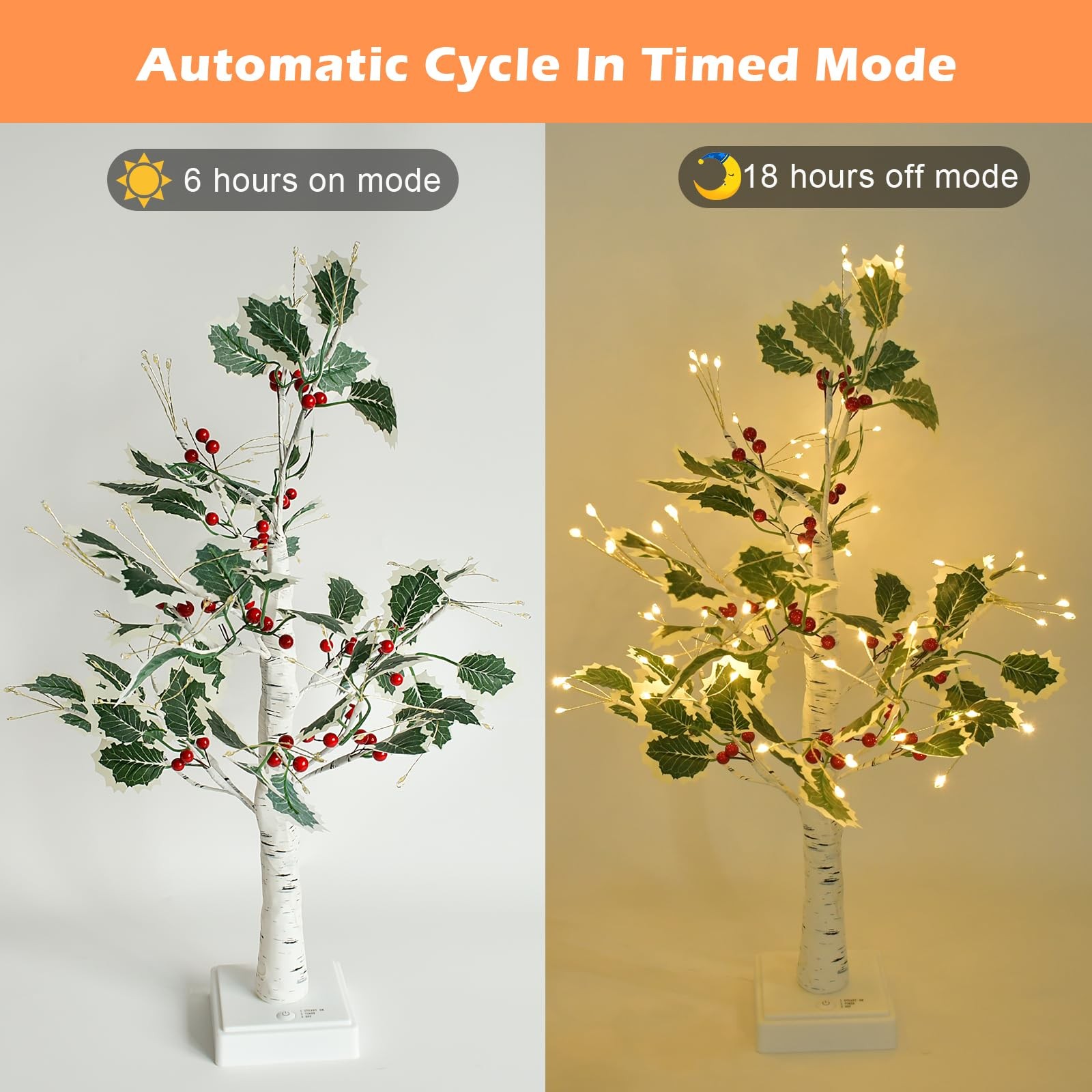 Artificial Lighted Christmas Tree, 2 Ft 72 LEDs Lighted Birch Tree with Timer…