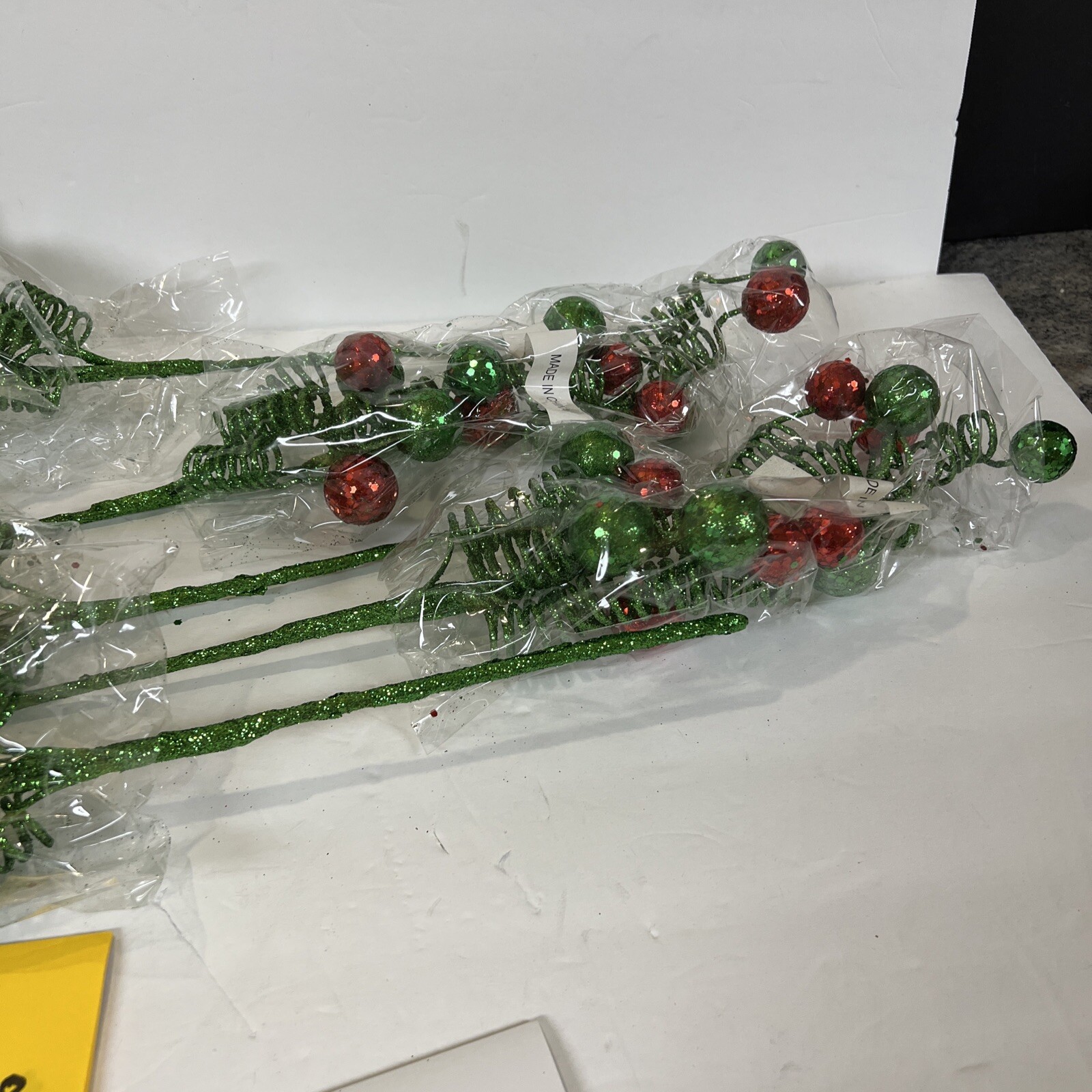 6 Rare 19” Curly Ribbon Ornament Red Green Berry Pick Branch Valerie Parr Hill