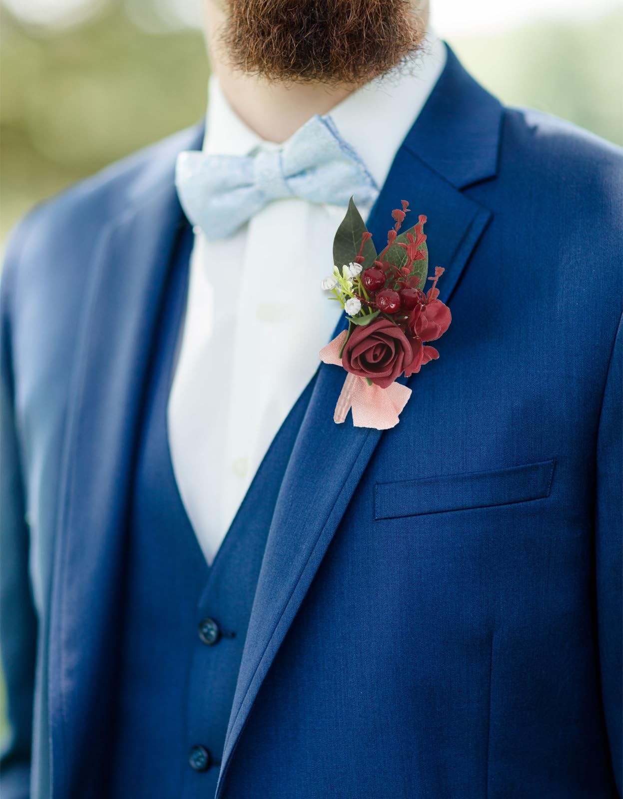 2 PCS Burgundy Rose Wedding Corsage And Boutonniere Set For Men Women Prom