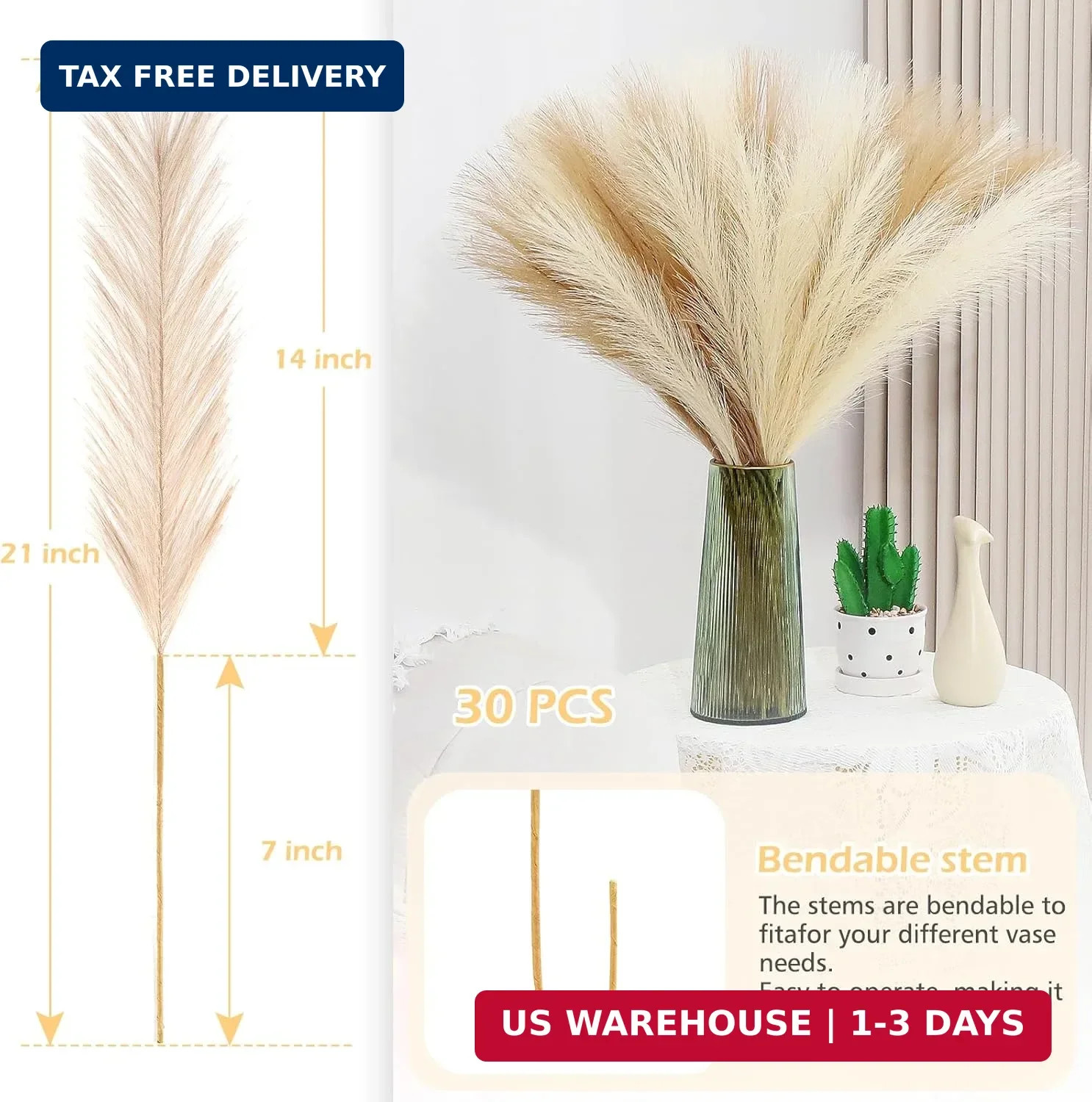 Pampas Grass Decor 30 Pcs 21.7 Inch Faux Brown Pampas Grass Bulk Artificial Drie