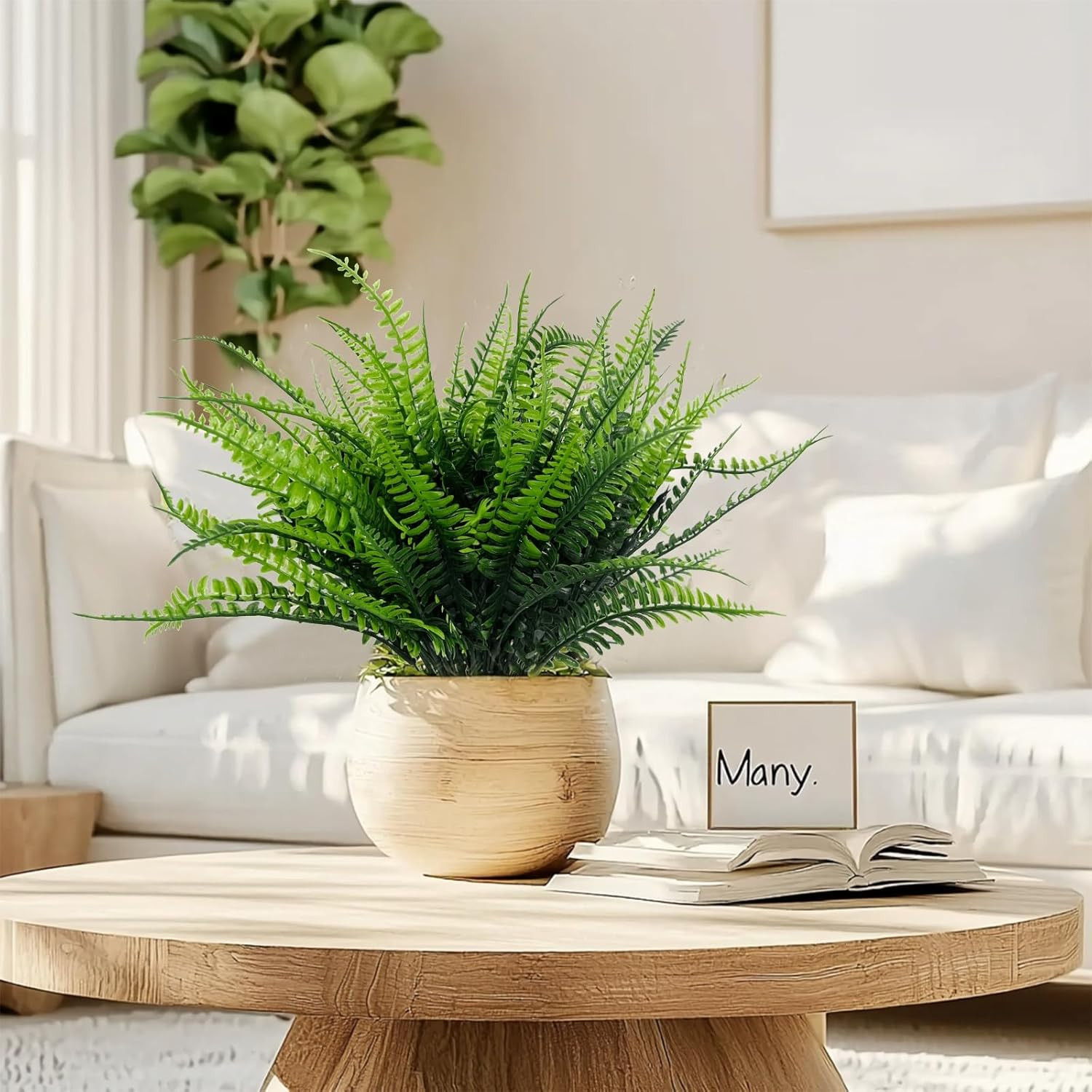 12 Bundles Fake Boston Fern Artificial Plants Outdoor Spring Decor, UV Resistant