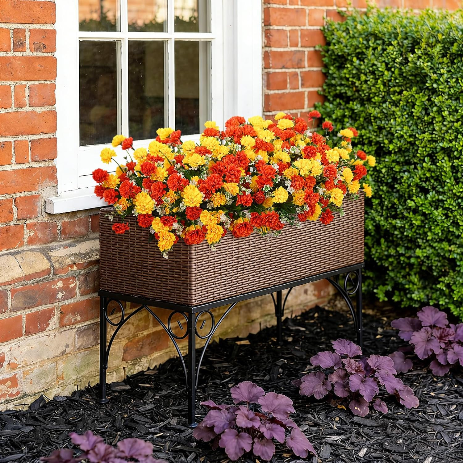 Vibrant UV Resistant Silk Marigold Flowers for Outdoor Decor – 6 Bundles