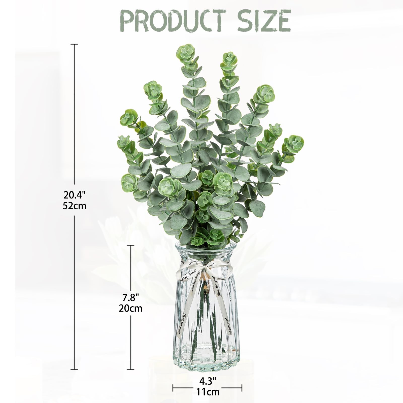 Artificial Eucalyptus Stems in Glass Vase with Faux Water, 20.4″ Fake Plant E…