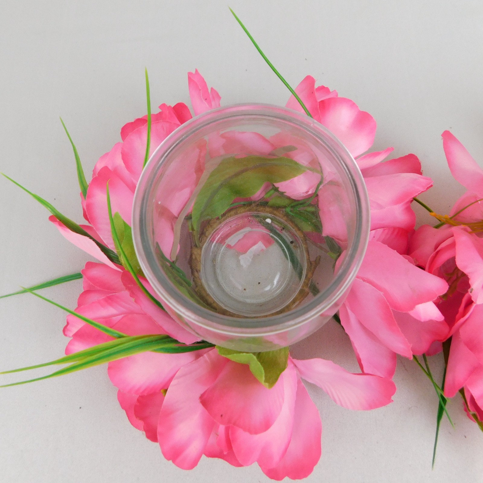 2pc Pink Tulip Floral Spring/Easter Centerpieces Glass Votive Vase #C470