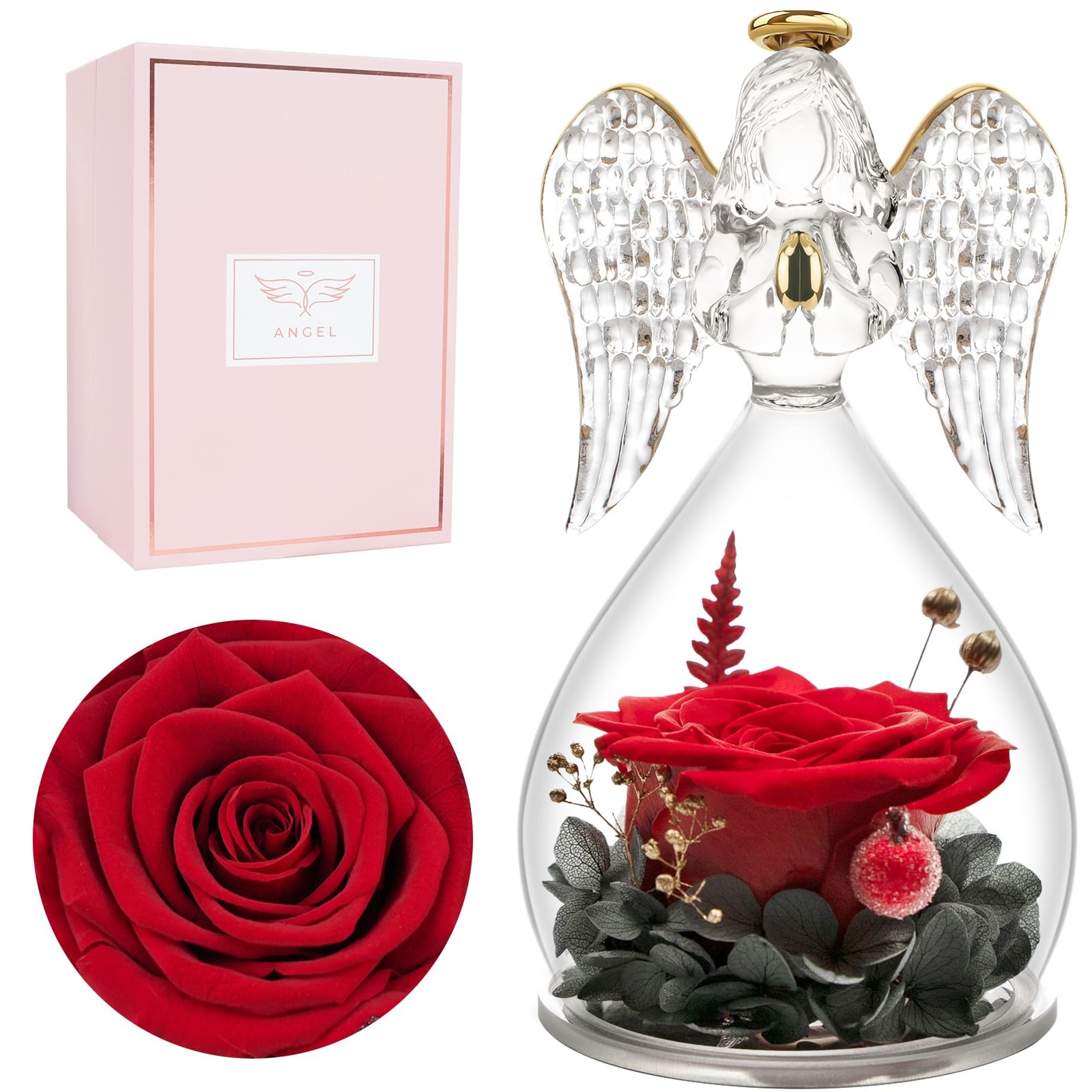 Christmas Preserved Flower Rose Gifts Women Angel Figurines Forever Real Mom