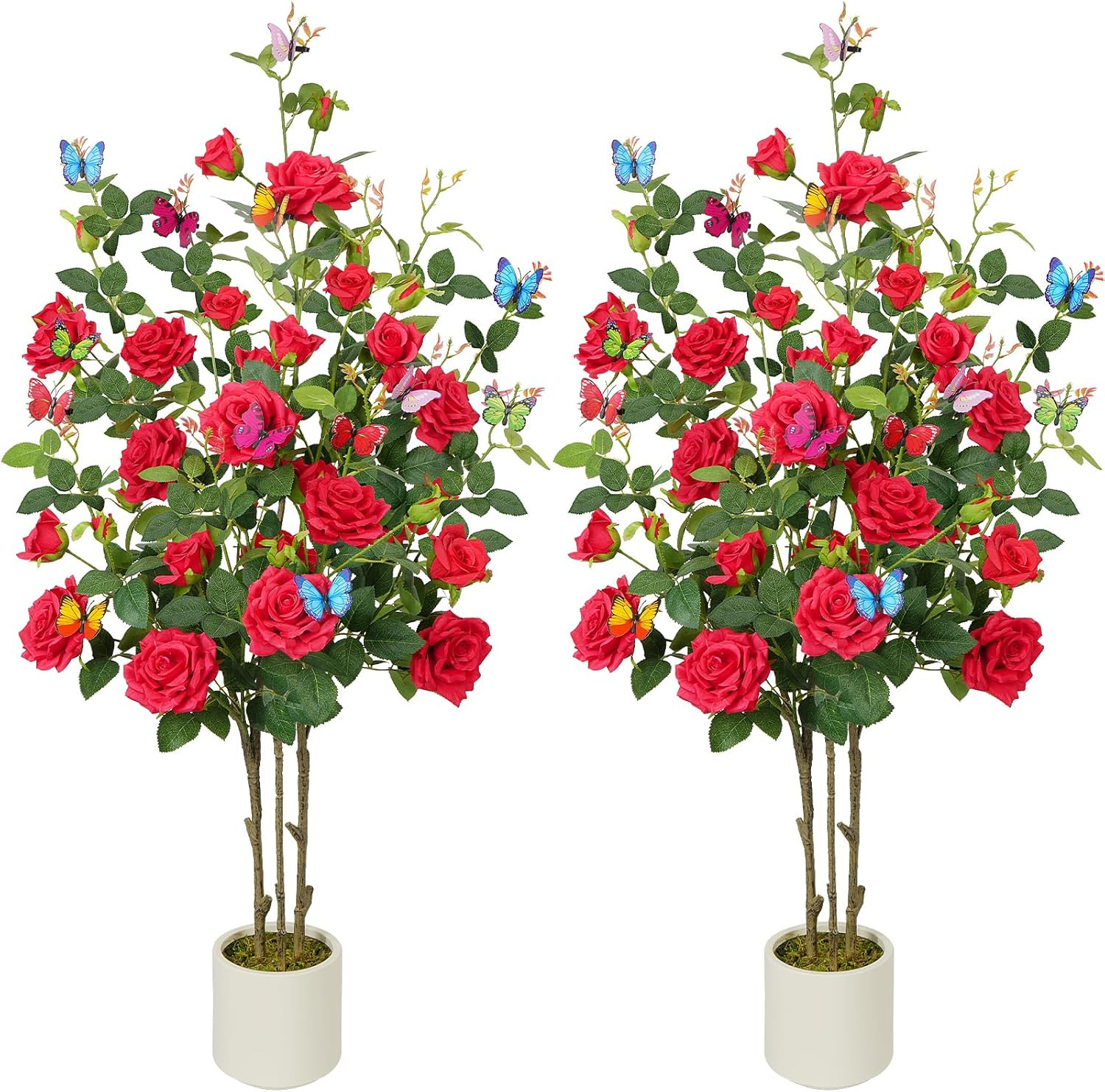 4FT Artificial Camellia Tree 2 Pack with Butterflies for Indoor/Outdoor Decor
