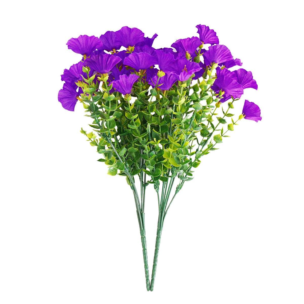 Artificial Fake Flowers Plant for Home Outdoors, 2Pcs Faux Morning Glory Bouquet