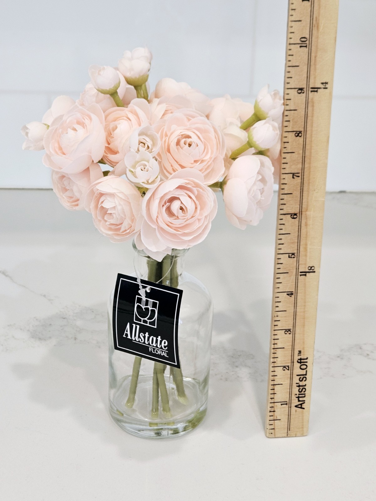 Allstate Floral Blush Pink Ranunculus Faux Flowers 10 Stems 10in Vase Decor