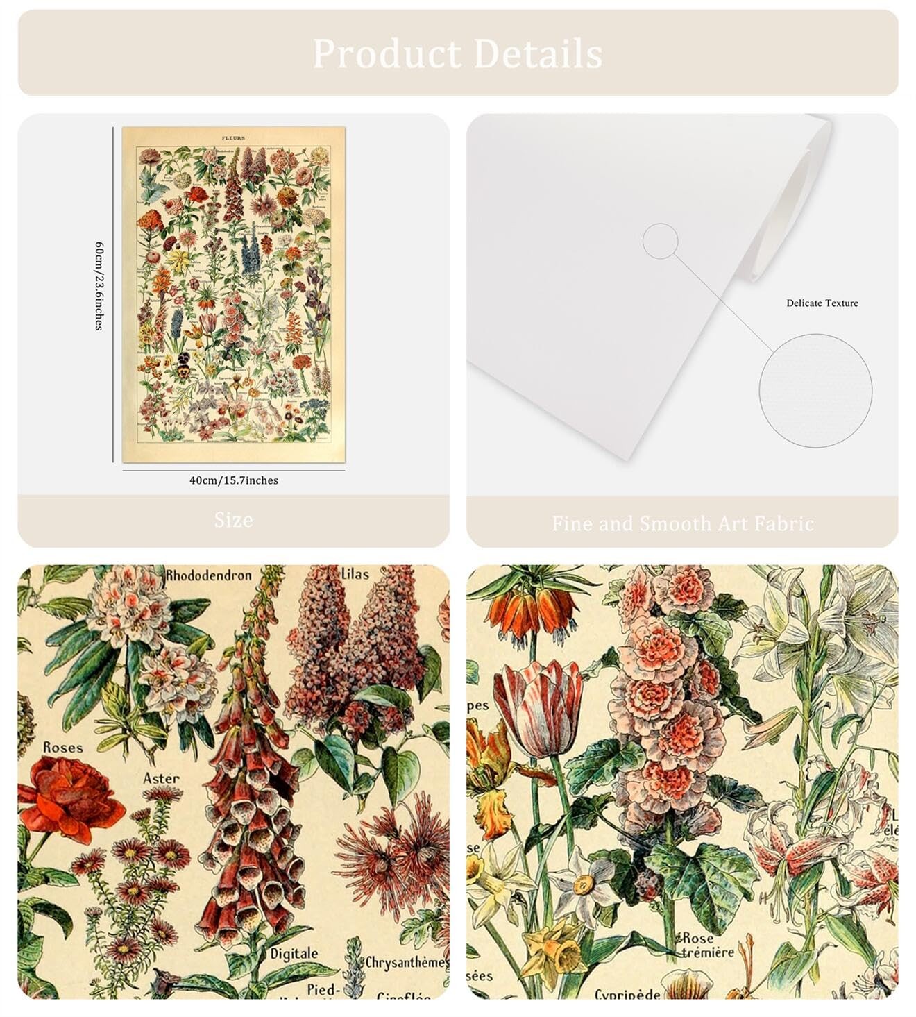 Meishe Art Vintage Poster Print Flower Floral 23.6″L x 15.8″W, Multicolor