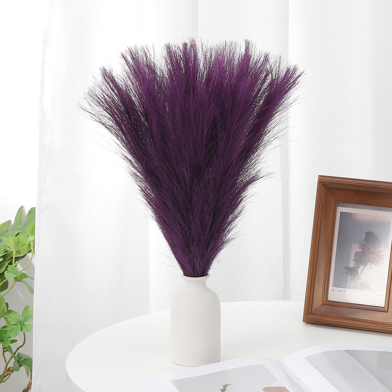 17.7in Pampas Grass Decor, 50pcs Artificial Pampas Grass Bulk, Dark Purple