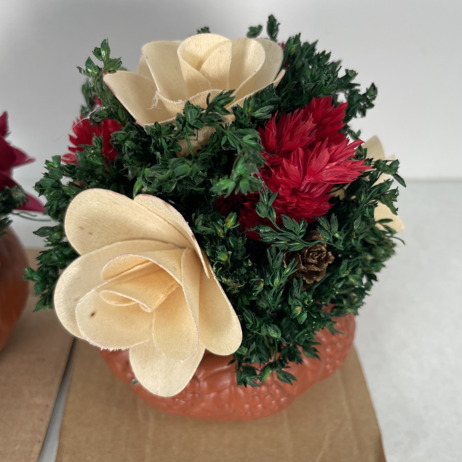 Vintage 2003 Christmas Mini Floral Arrangements Lot of 2 in Terracotta Pots New
