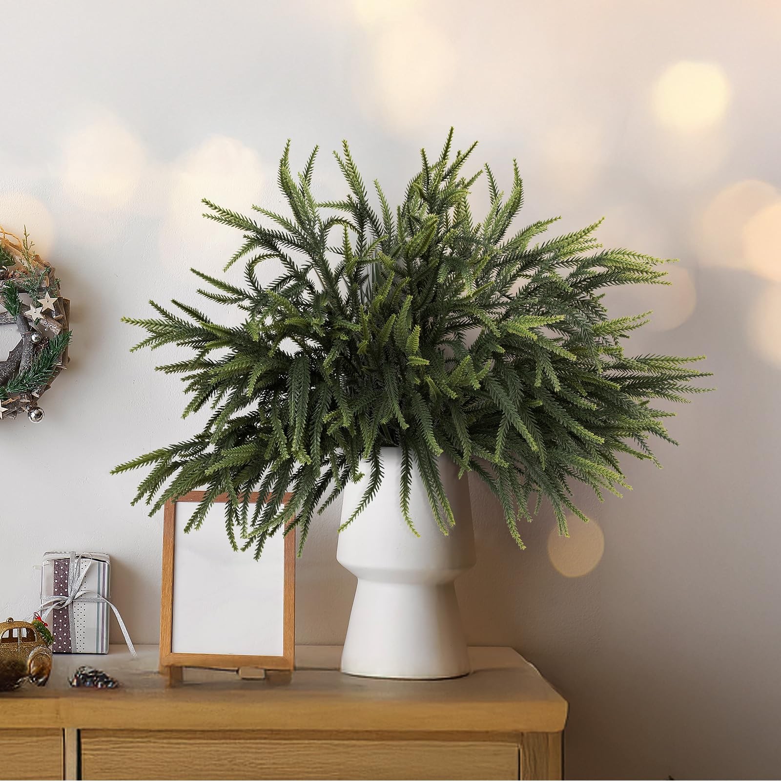 12Pcs Christmas Norfolk Pine Stems, 24” Long Artificial Evergreen Norfolk Pi…