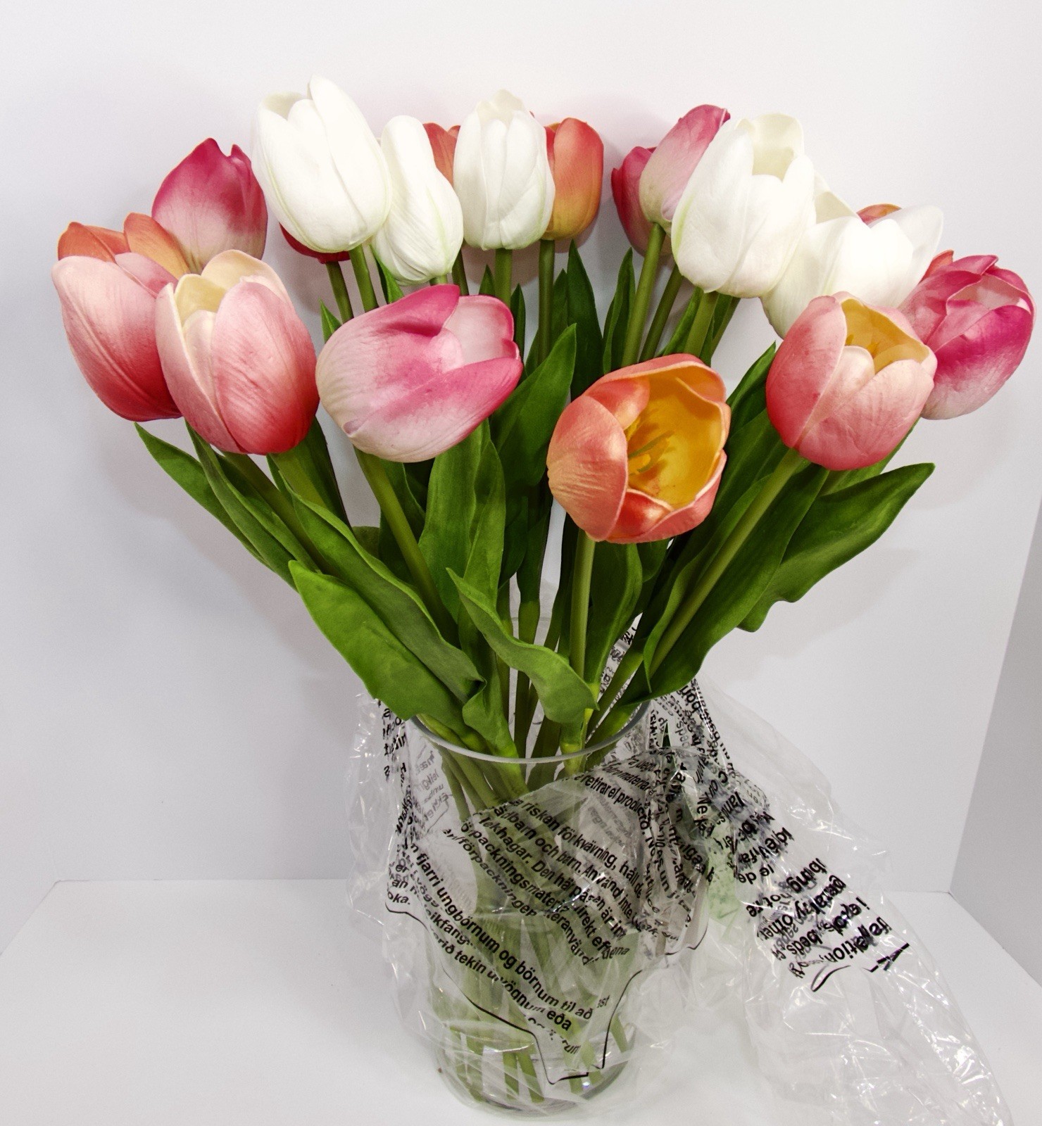 TULIPS FAUX ARTIFICIAL FLOWER FLORAL ARRANGEMENT SILK FLOWERS VASE NEW 20”