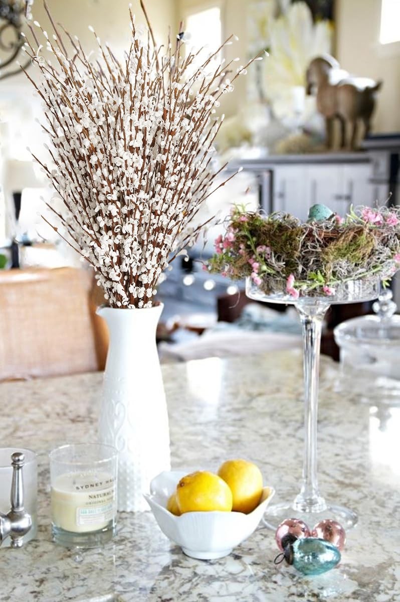 15 PCS 29.5 Inch White Artificial Jasmine Flowers Pussy Willow Fake Branches