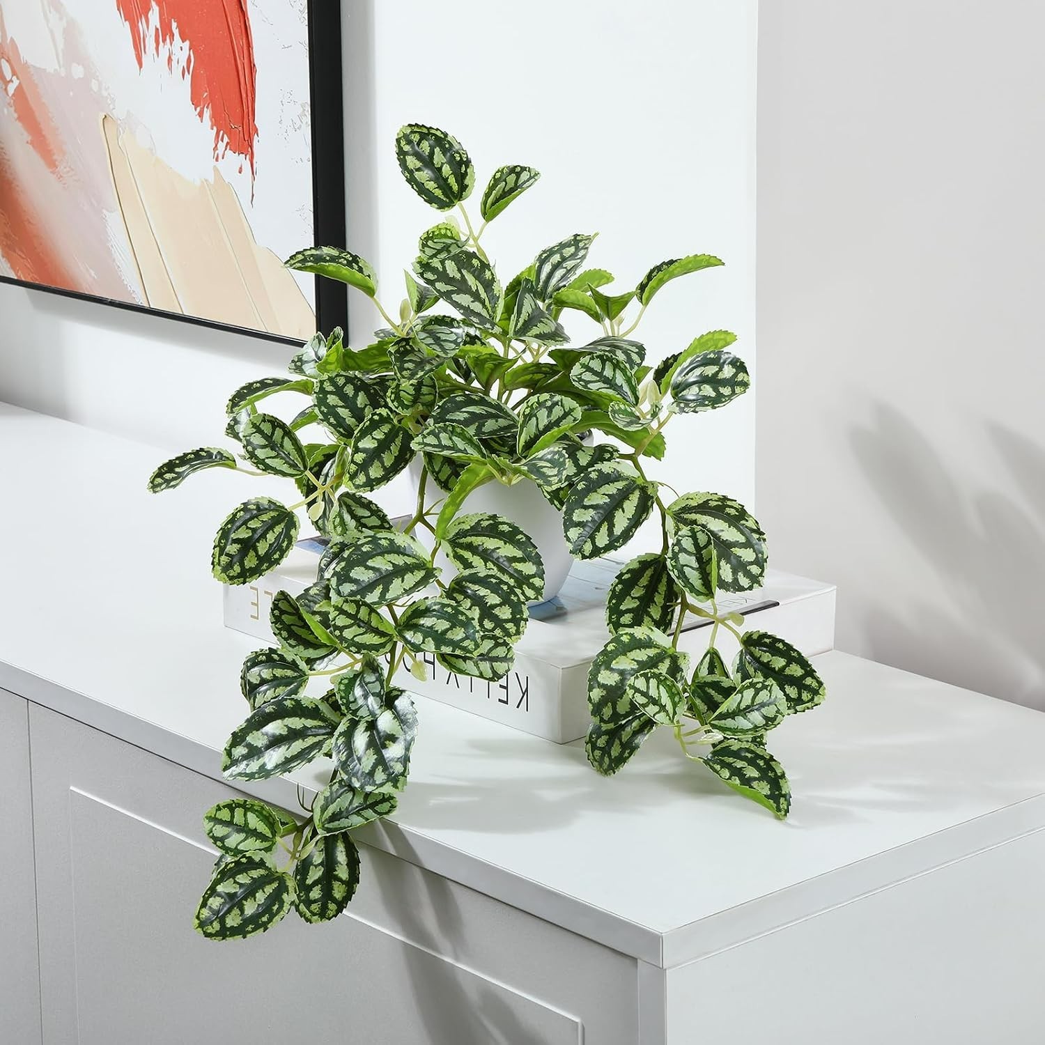 15-Inch Realistic Faux Hanging Plant in Elegant Gold Pot for Indoor & Outdoor