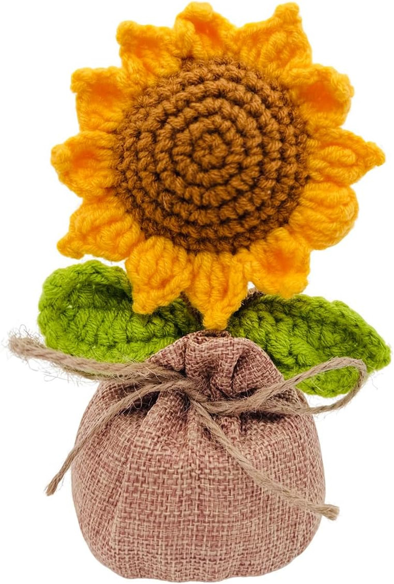 Crochet Sun Flowers Potted Flower, Handmade Knitted Sun Flores Birthday Gifts fo