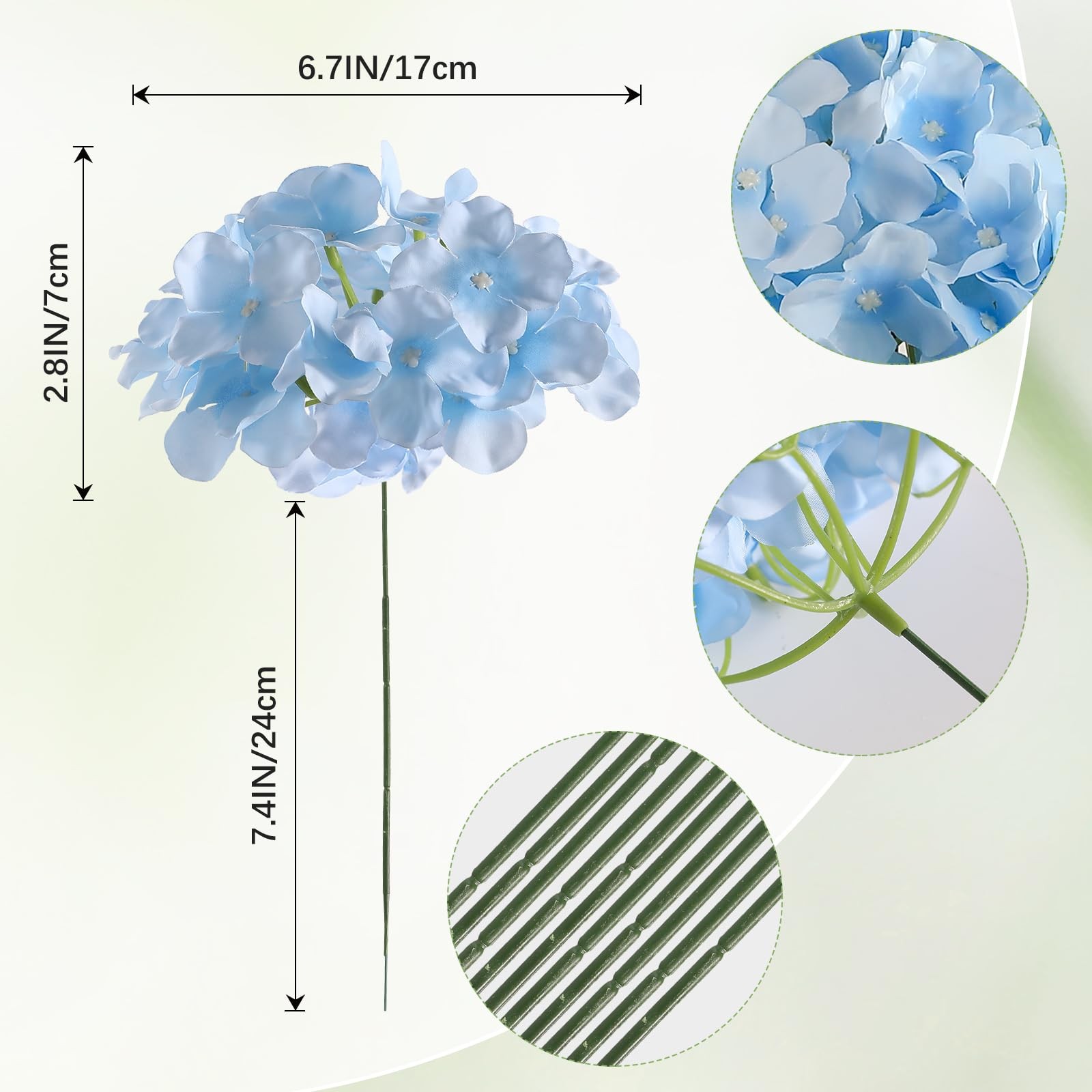 48 Pcs Blue Artificial Hydrangea Flowers Bulk, Faux Hydrangea Full Flowers He…
